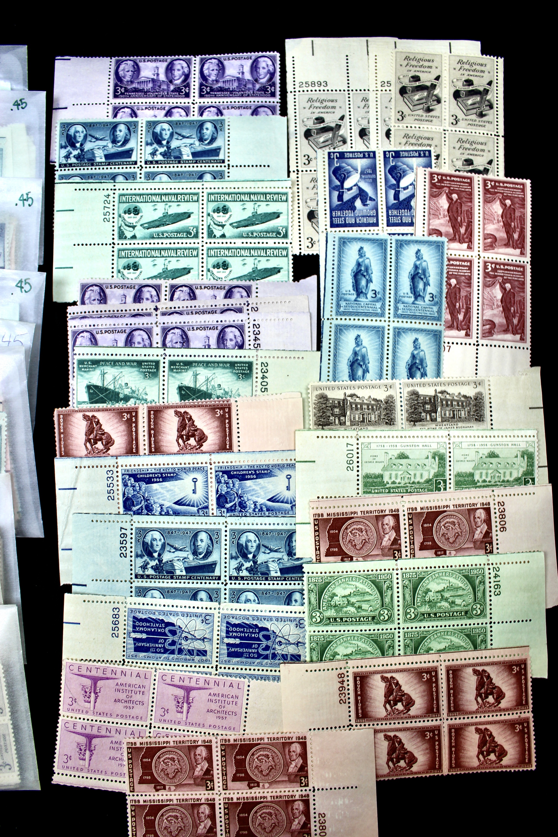 1000 U.S. Postage Stamp Plate Blocks, 1940s to 1960s