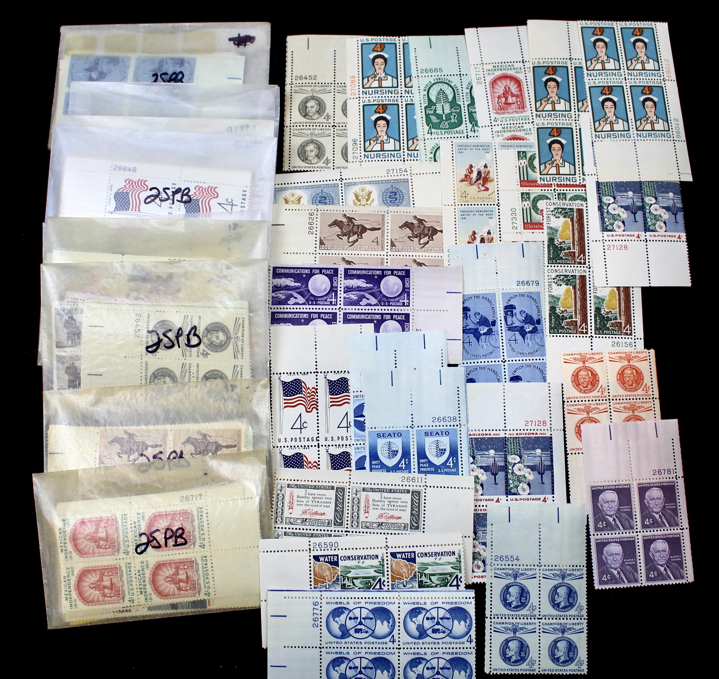 1000 U.S. Postage Stamp Plate Blocks, 1940s to 1960s