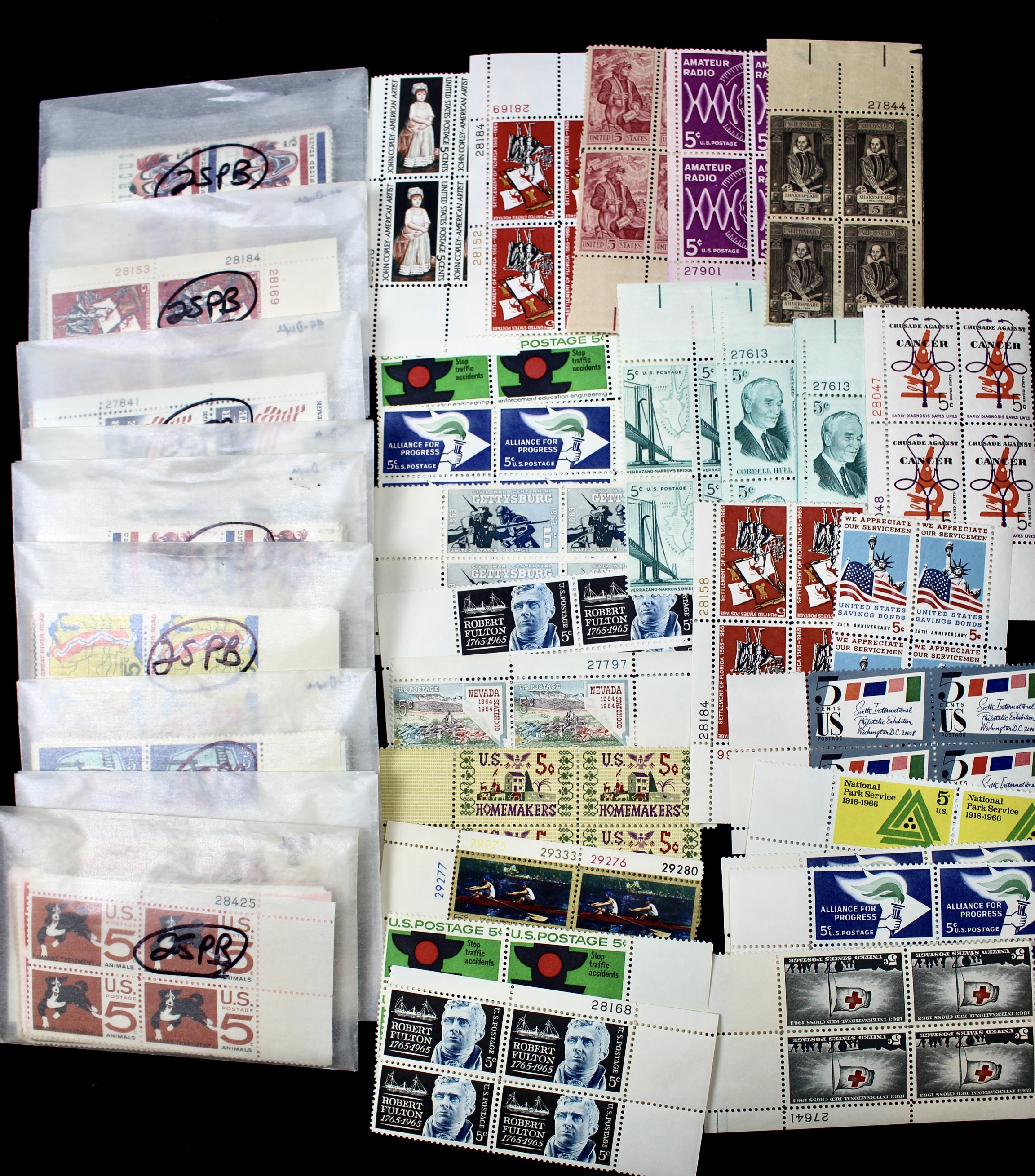 1000 U.S. Postage Stamp Plate Blocks, 1940s to 1960s