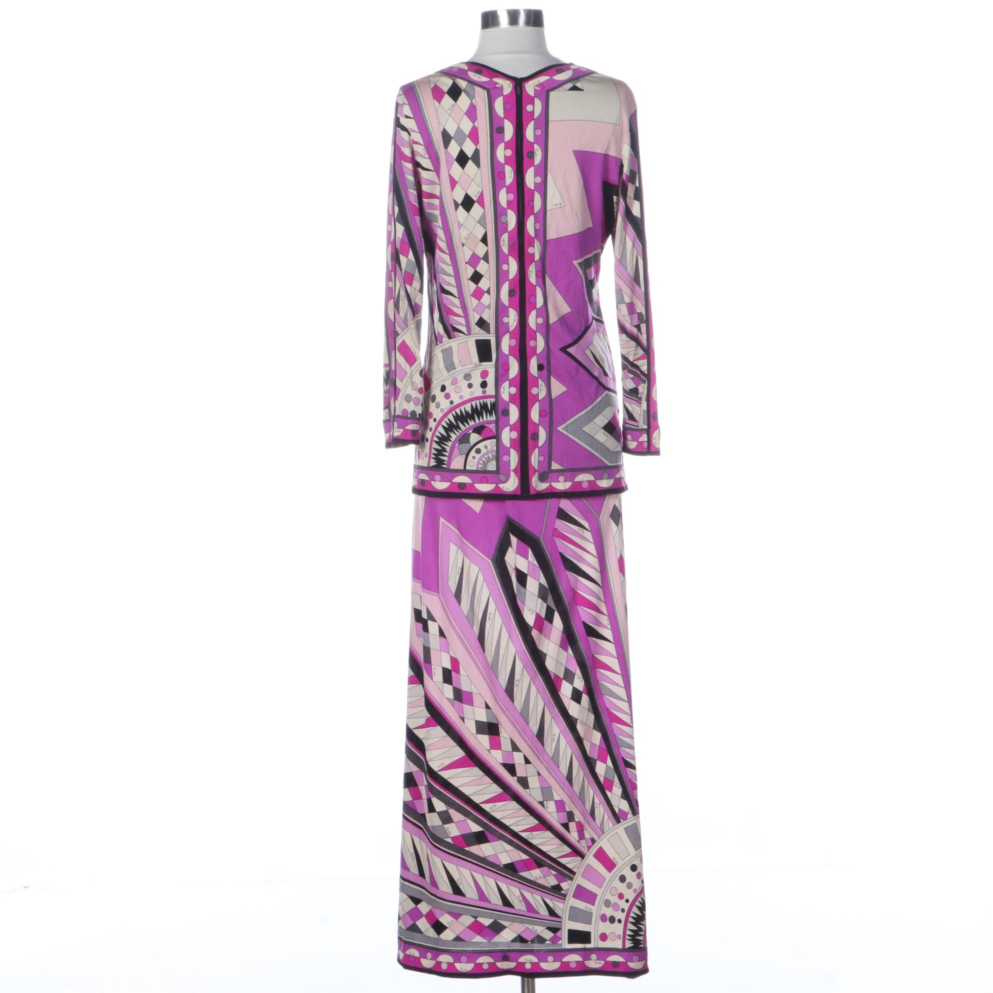 Vintage Emilio Pucci for Lord & Taylor Long Skirt and V-Neck Top in Silk Jersey