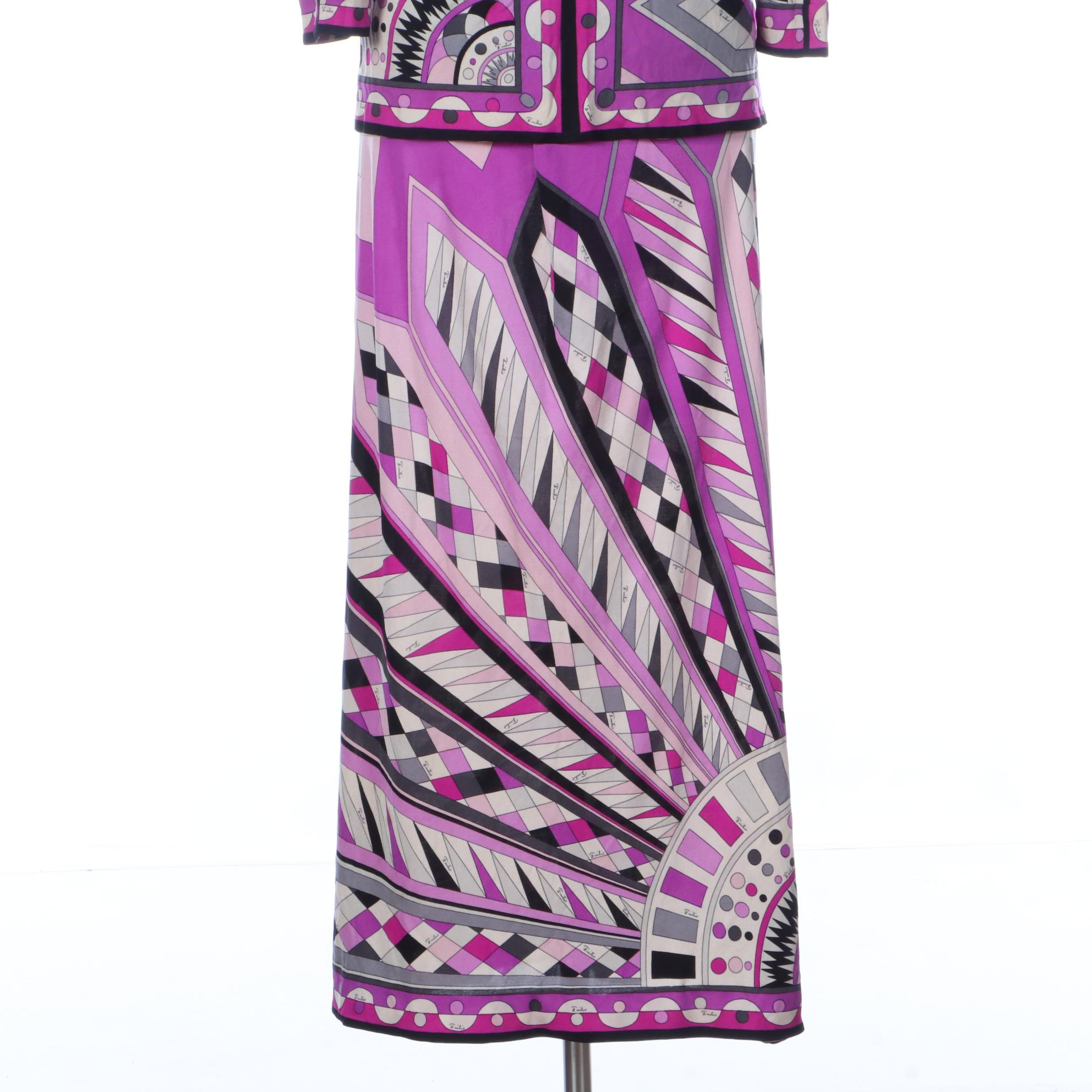 Vintage Emilio Pucci for Lord & Taylor Long Skirt and V-Neck Top in Silk Jersey