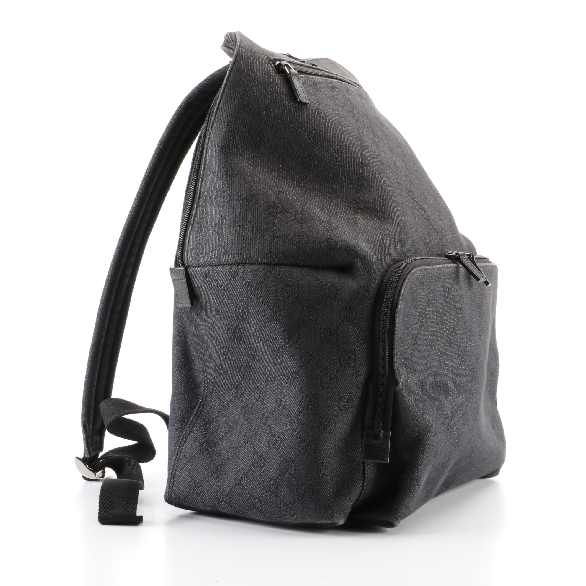 Gucci Backpack in Black GG Canvas with Leather Trim