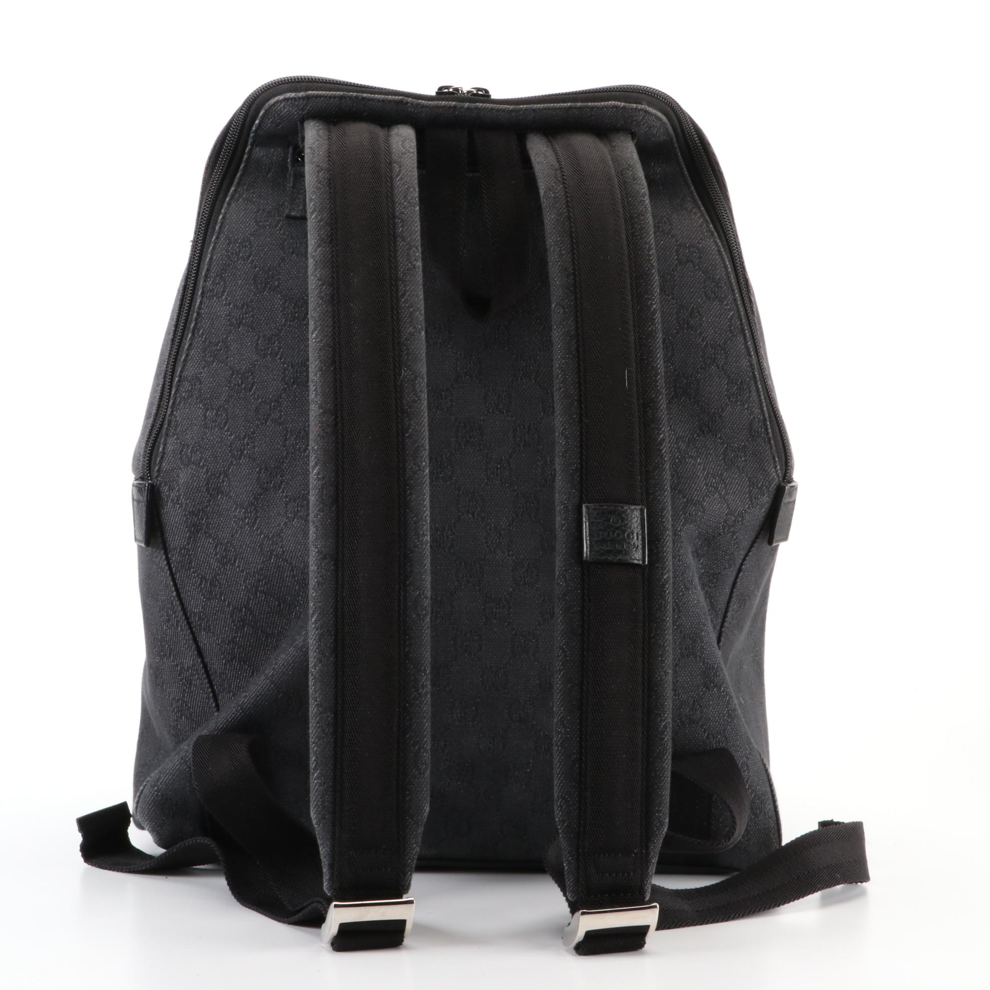 Gucci Backpack in Black GG Canvas with Leather Trim