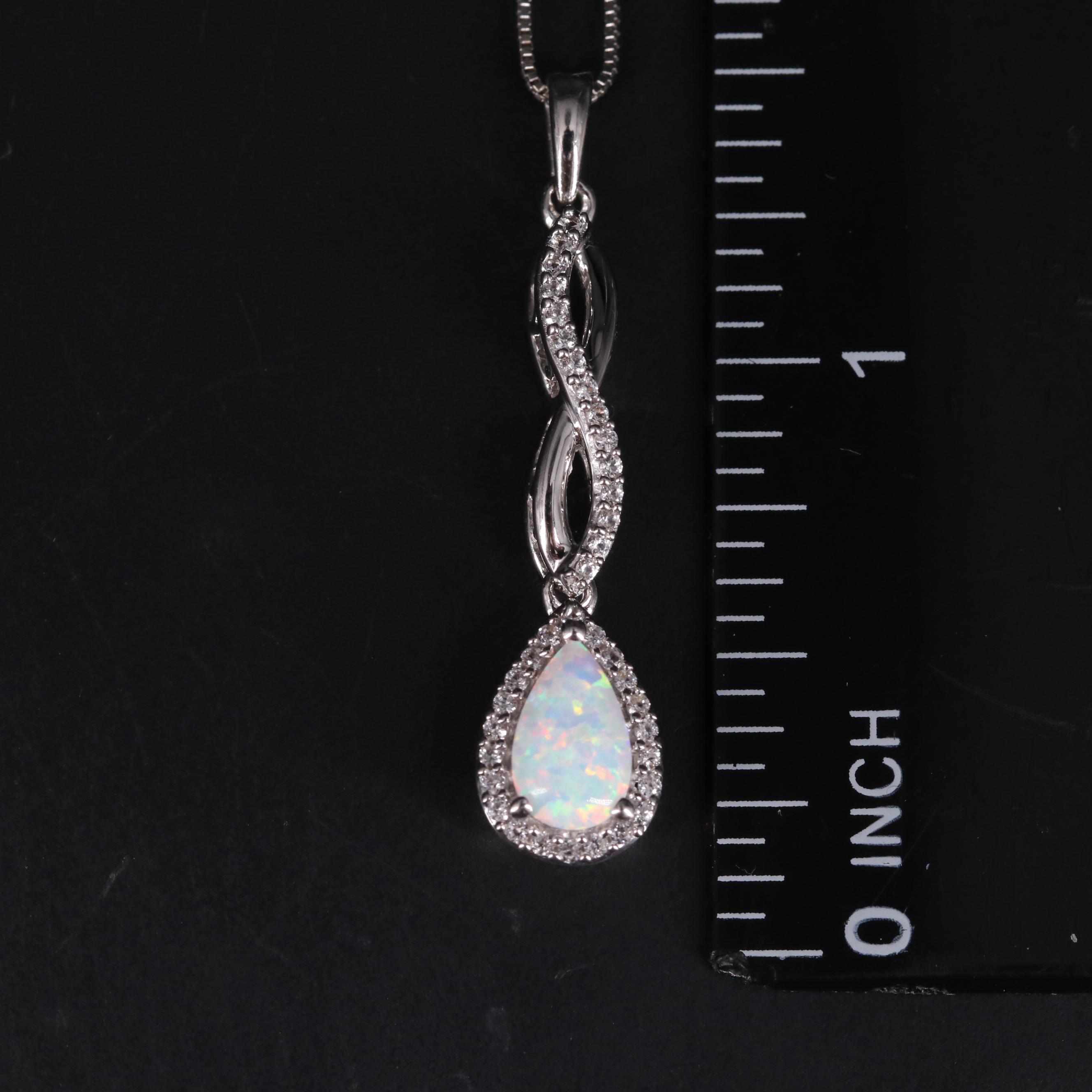Sterling Silver Opal and White Sapphire Pendant Necklace