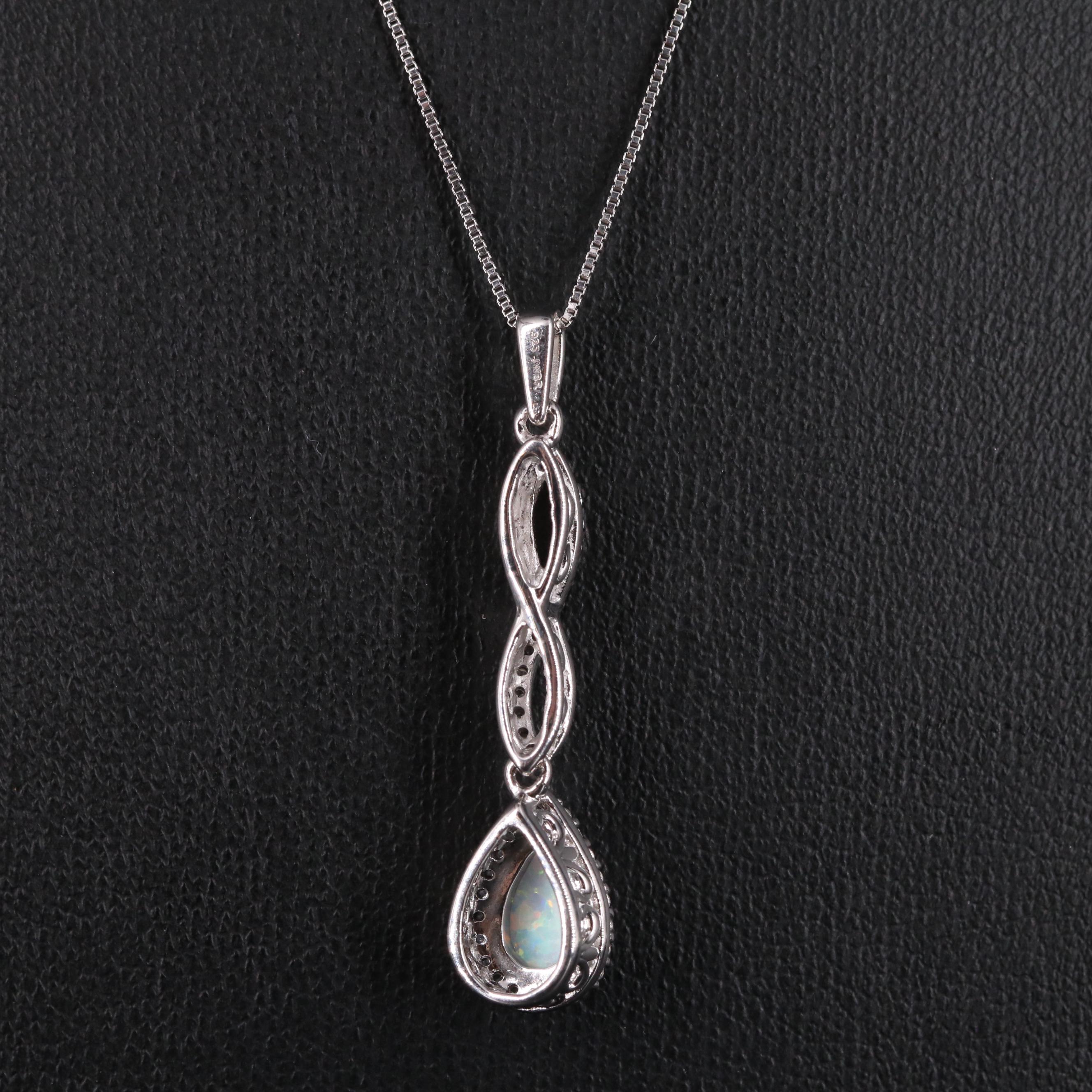 Sterling Silver Opal and White Sapphire Pendant Necklace