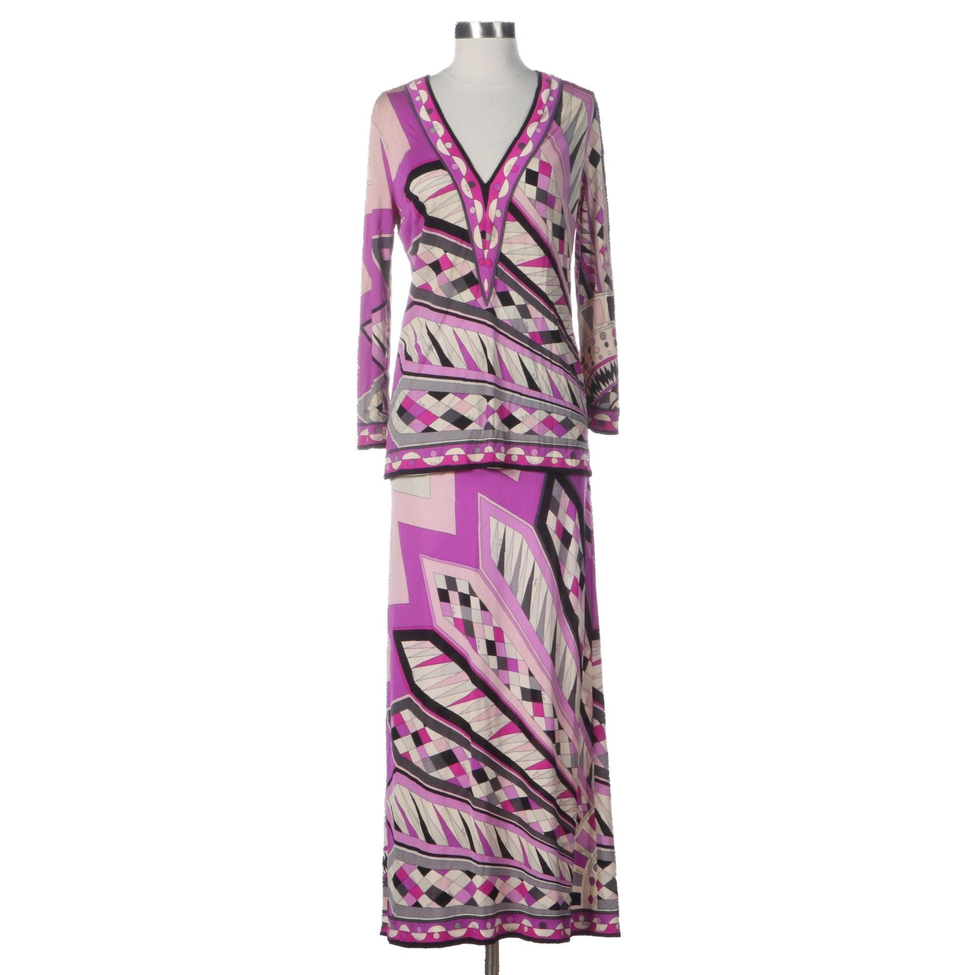 Vintage Emilio Pucci for Lord & Taylor Long Skirt and V-Neck Top in Silk Jersey