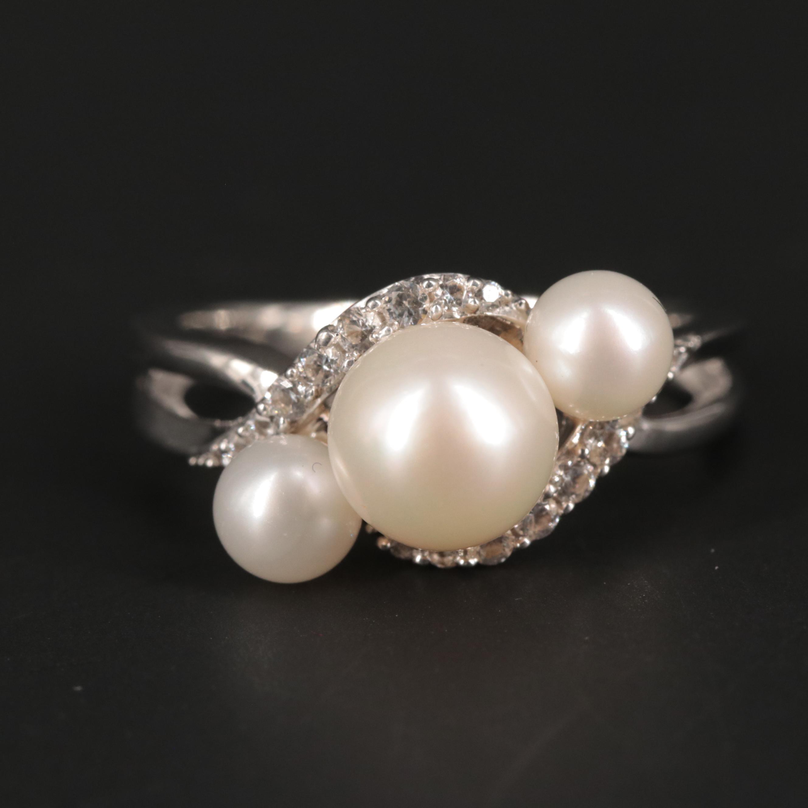 Sterling Silver Pearl and Sapphire Ring