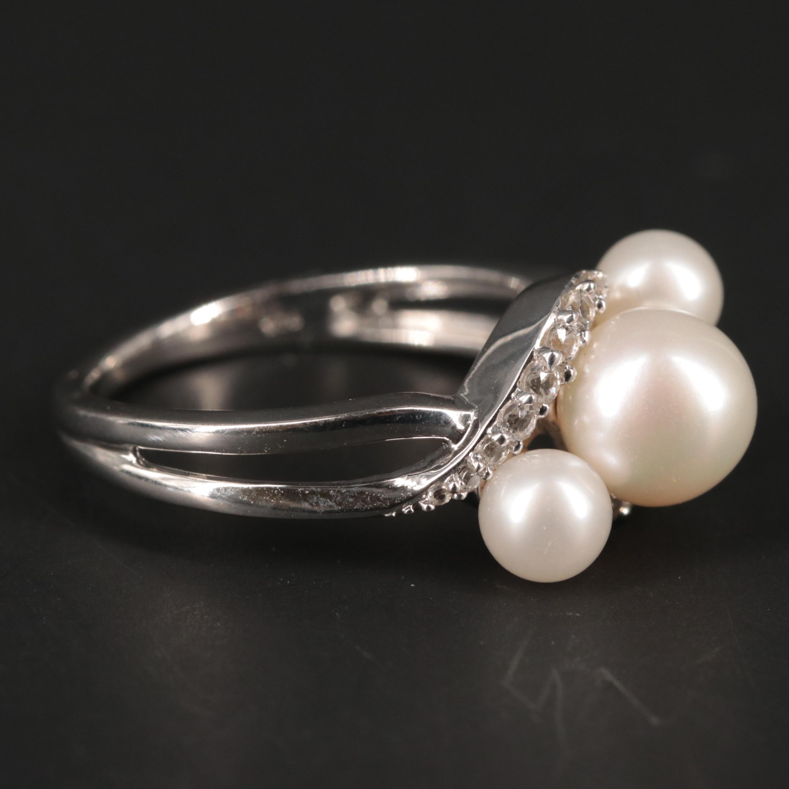 Sterling Silver Pearl and Sapphire Ring