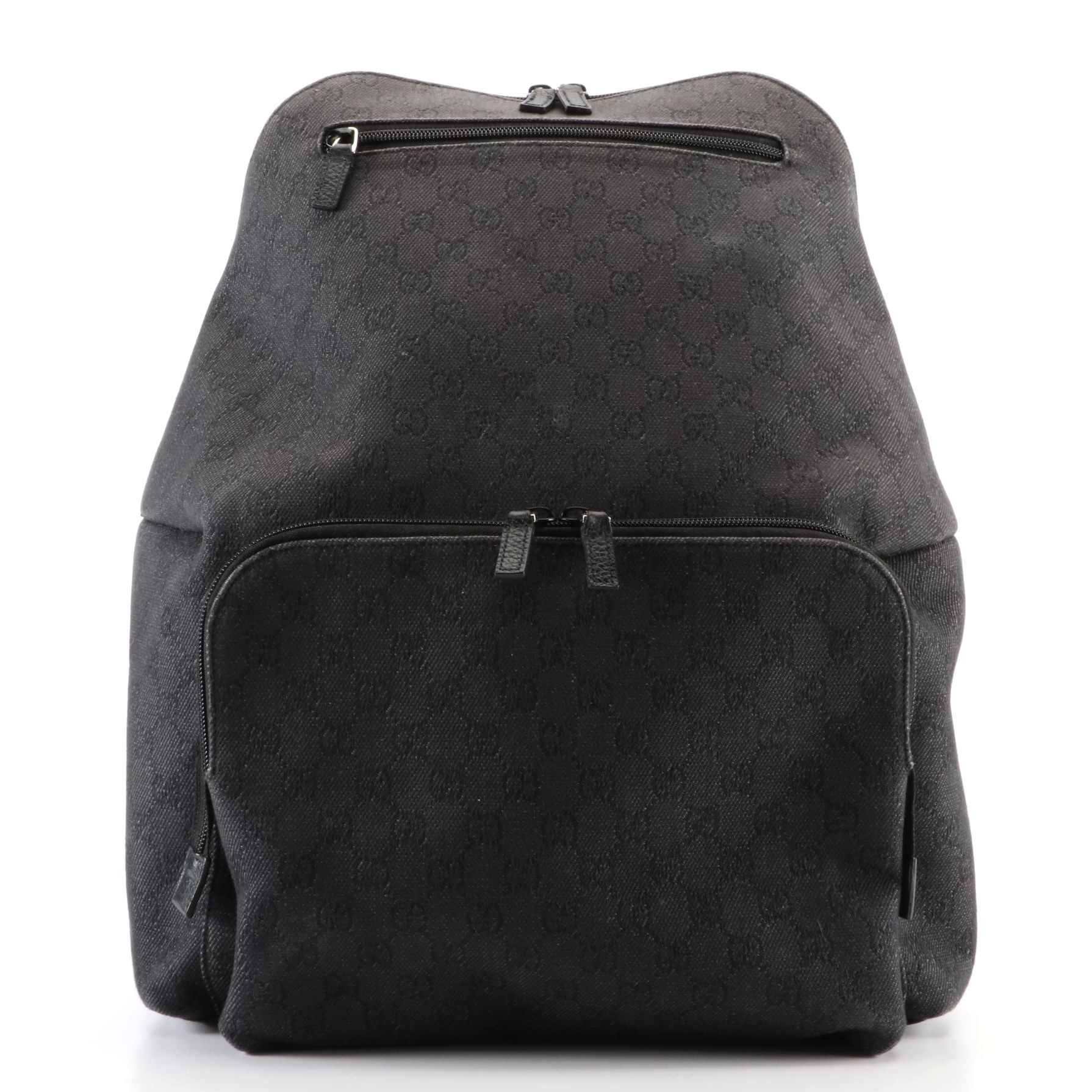 Gucci Backpack in Black GG Canvas with Leather Trim