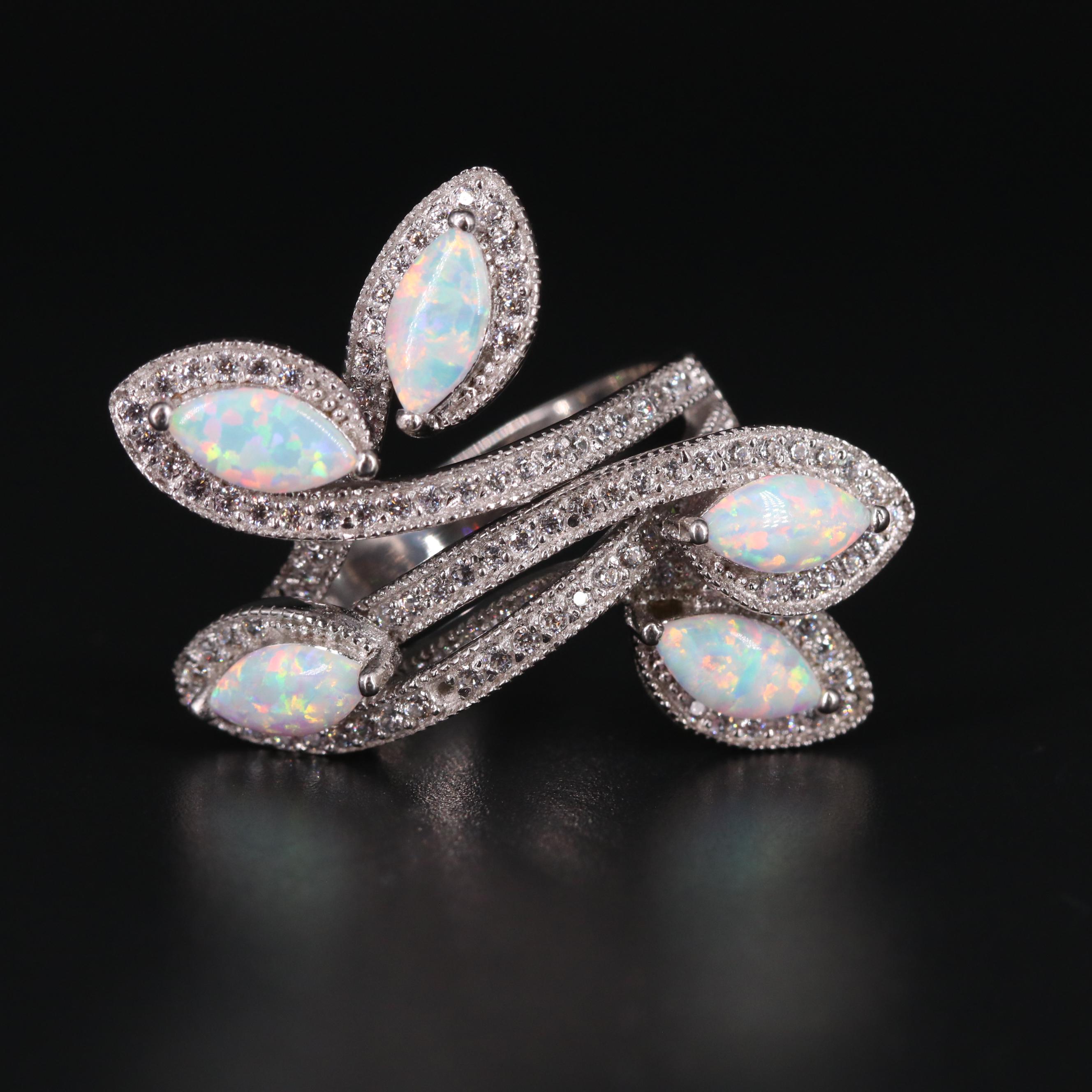 Sterling Silver Opal and Cubic Zirconia Ring