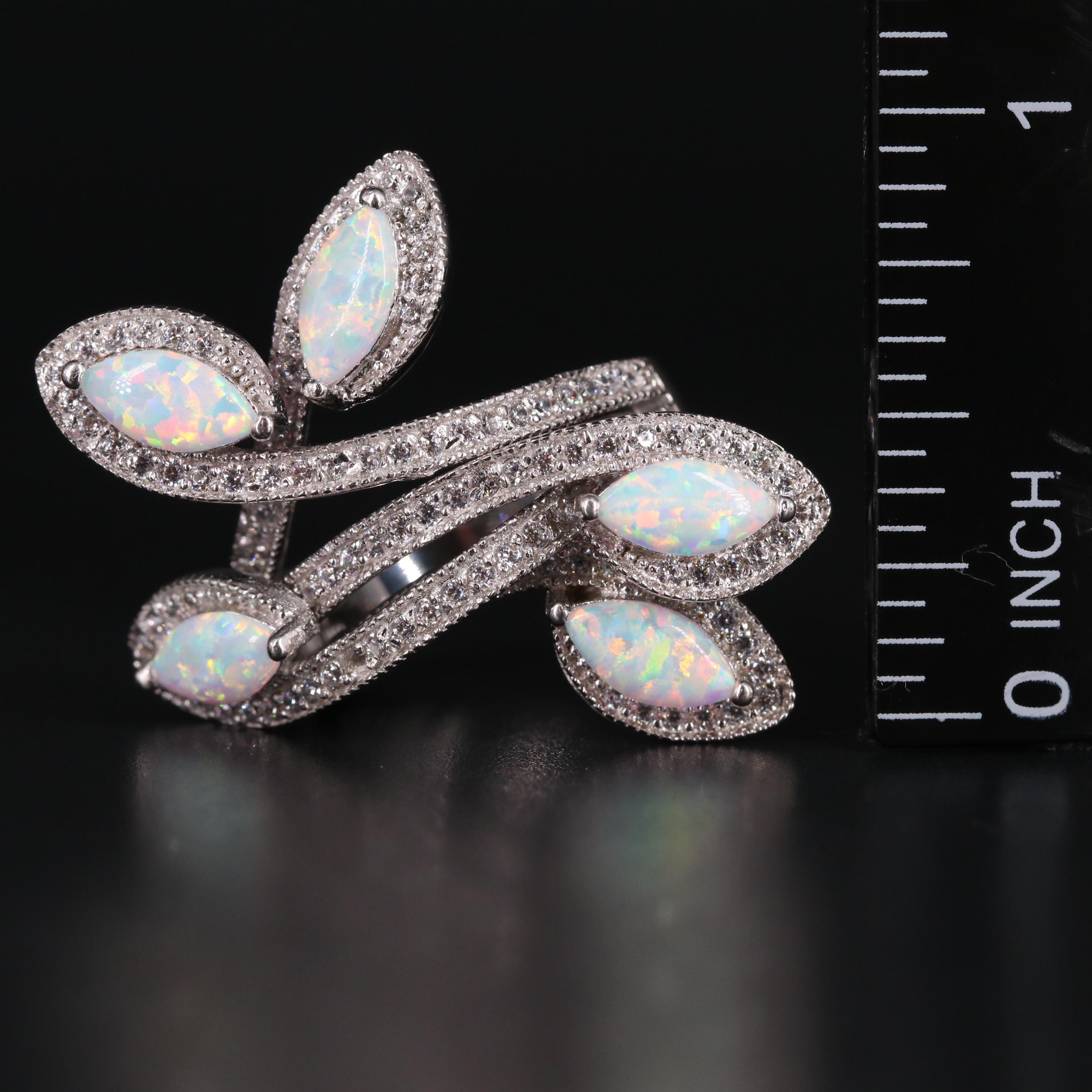 Sterling Silver Opal and Cubic Zirconia Ring