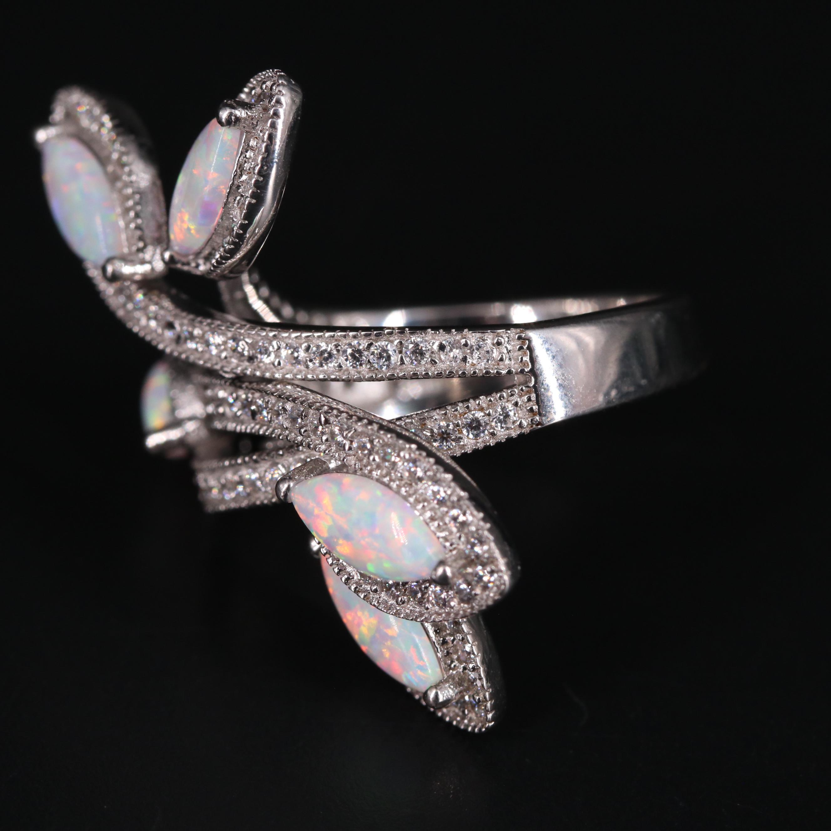 Sterling Silver Opal and Cubic Zirconia Ring