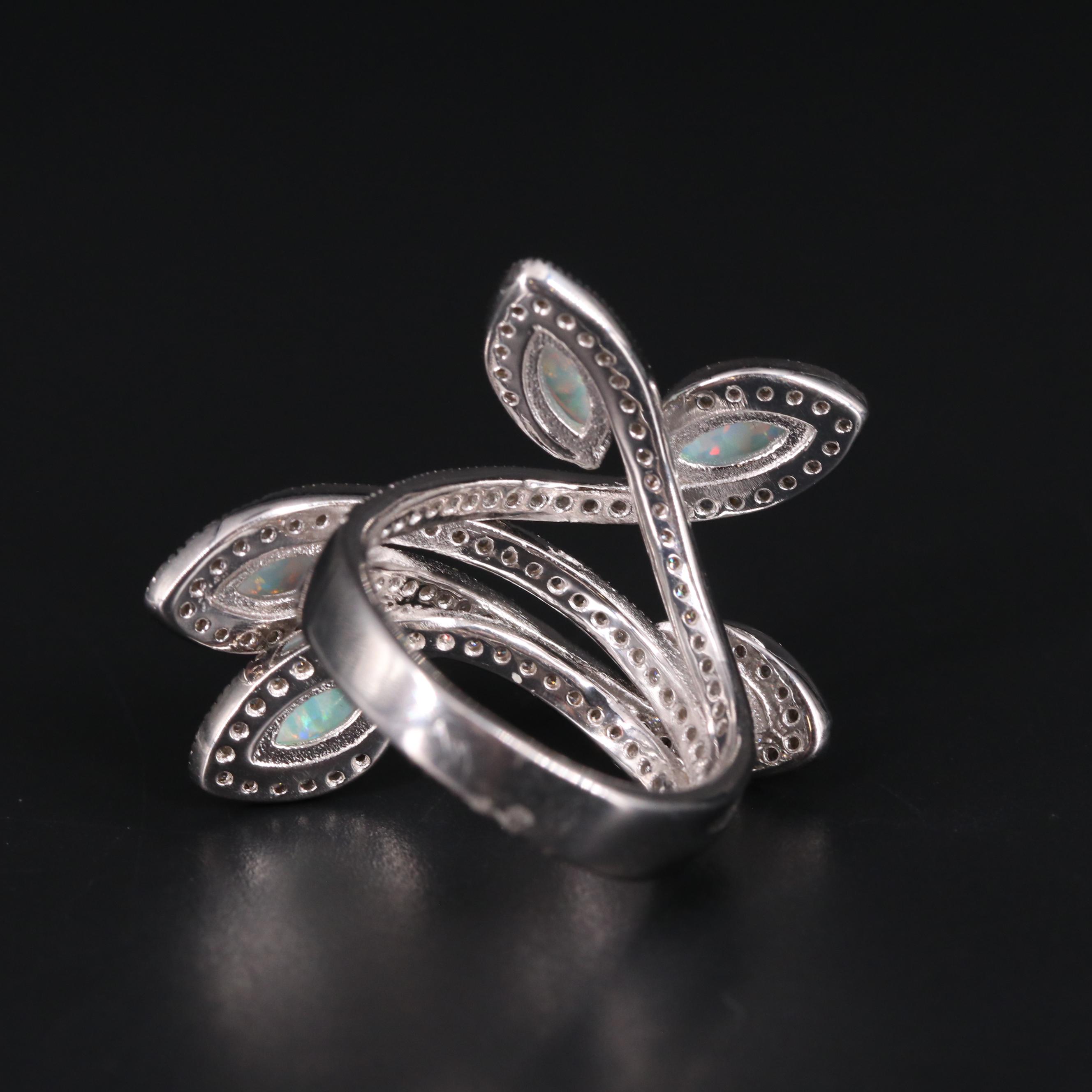 Sterling Silver Opal and Cubic Zirconia Ring