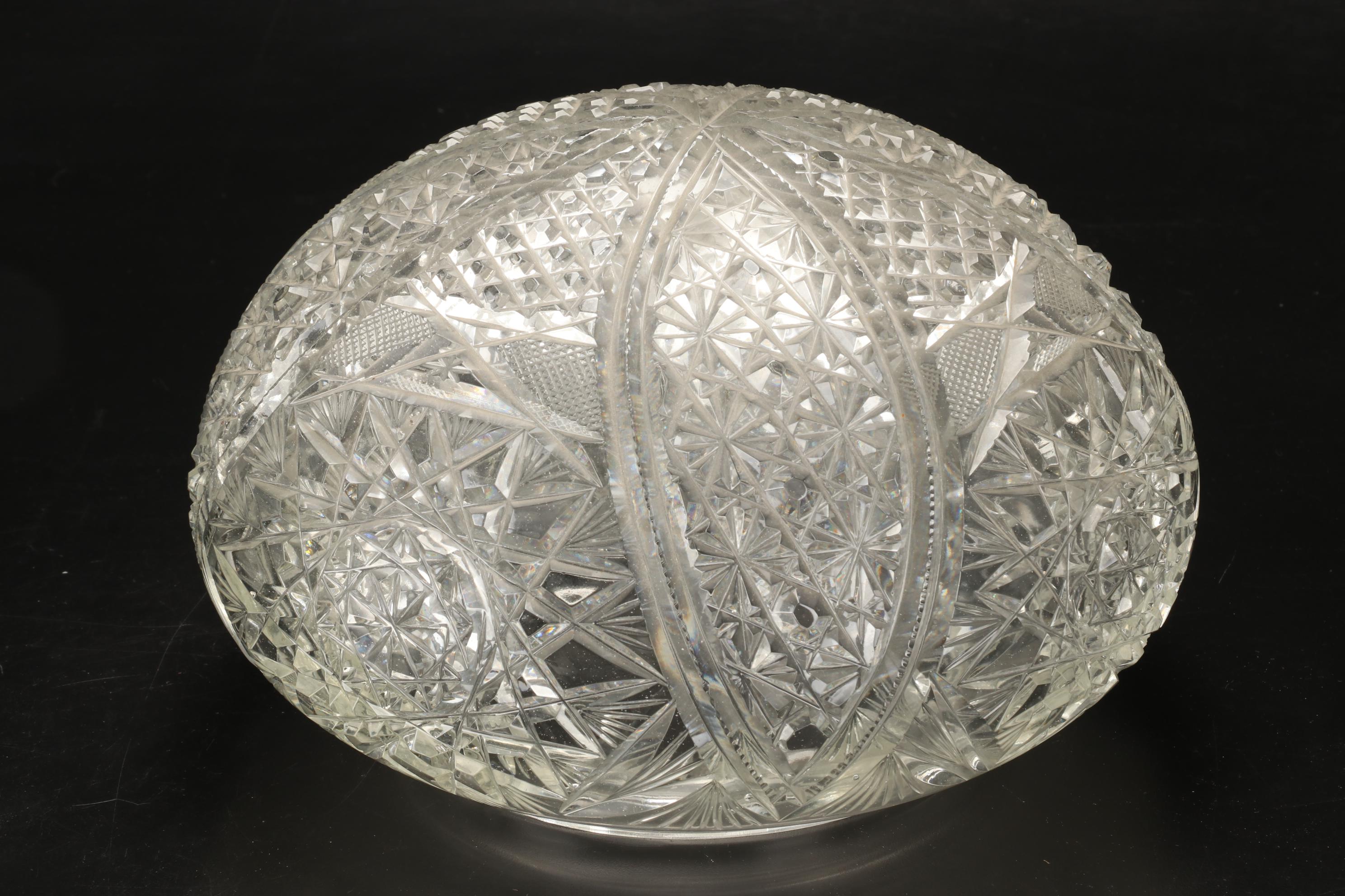 American Brilliant Style Cut Glass Mushroom Lamp with Prisms, Early/ Mid-20th C