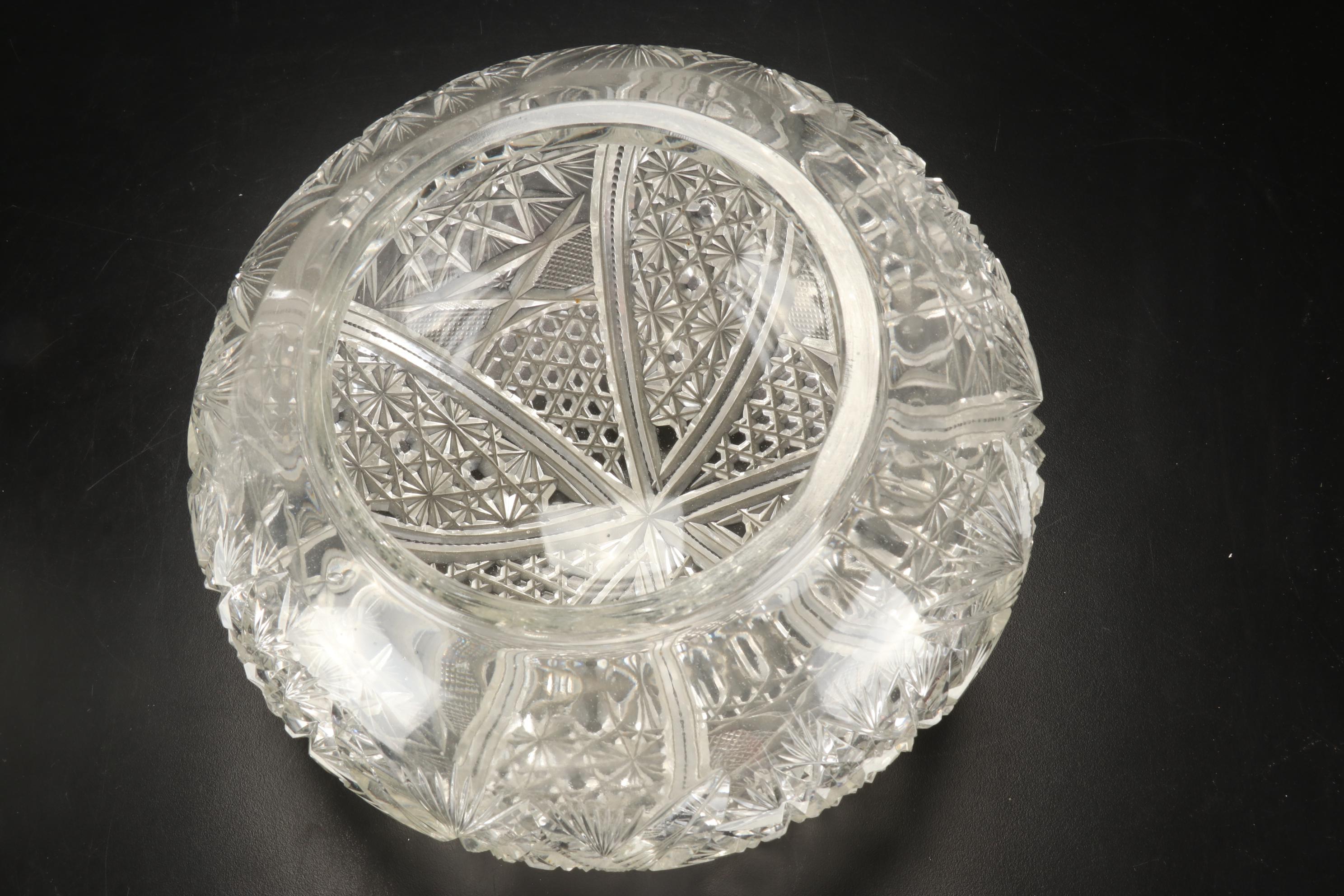 American Brilliant Style Cut Glass Mushroom Lamp with Prisms, Early/ Mid-20th C