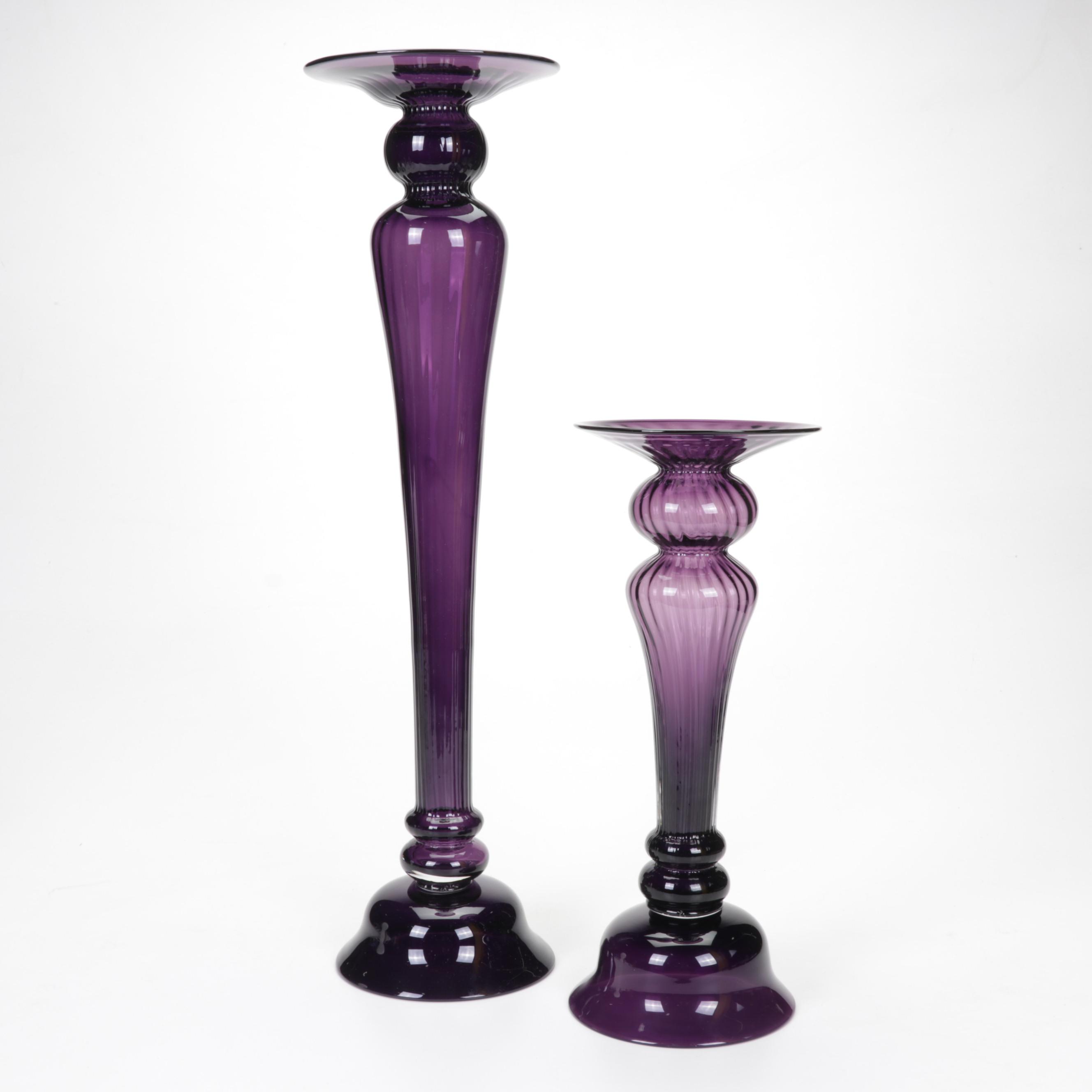Amethyst Glass Candlesticks