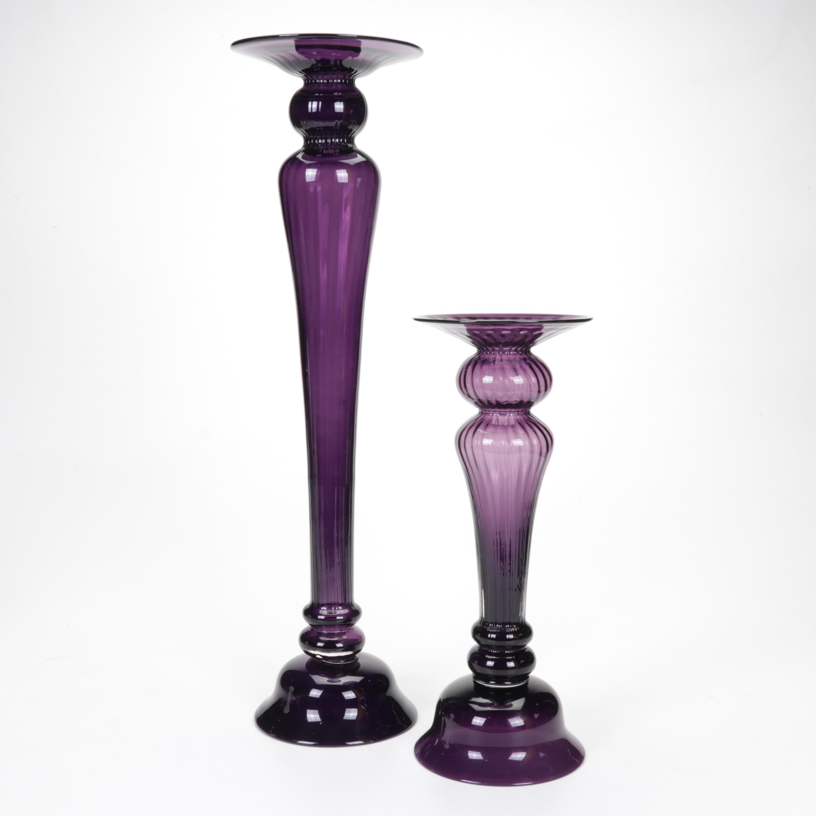 Amethyst Glass Candlesticks