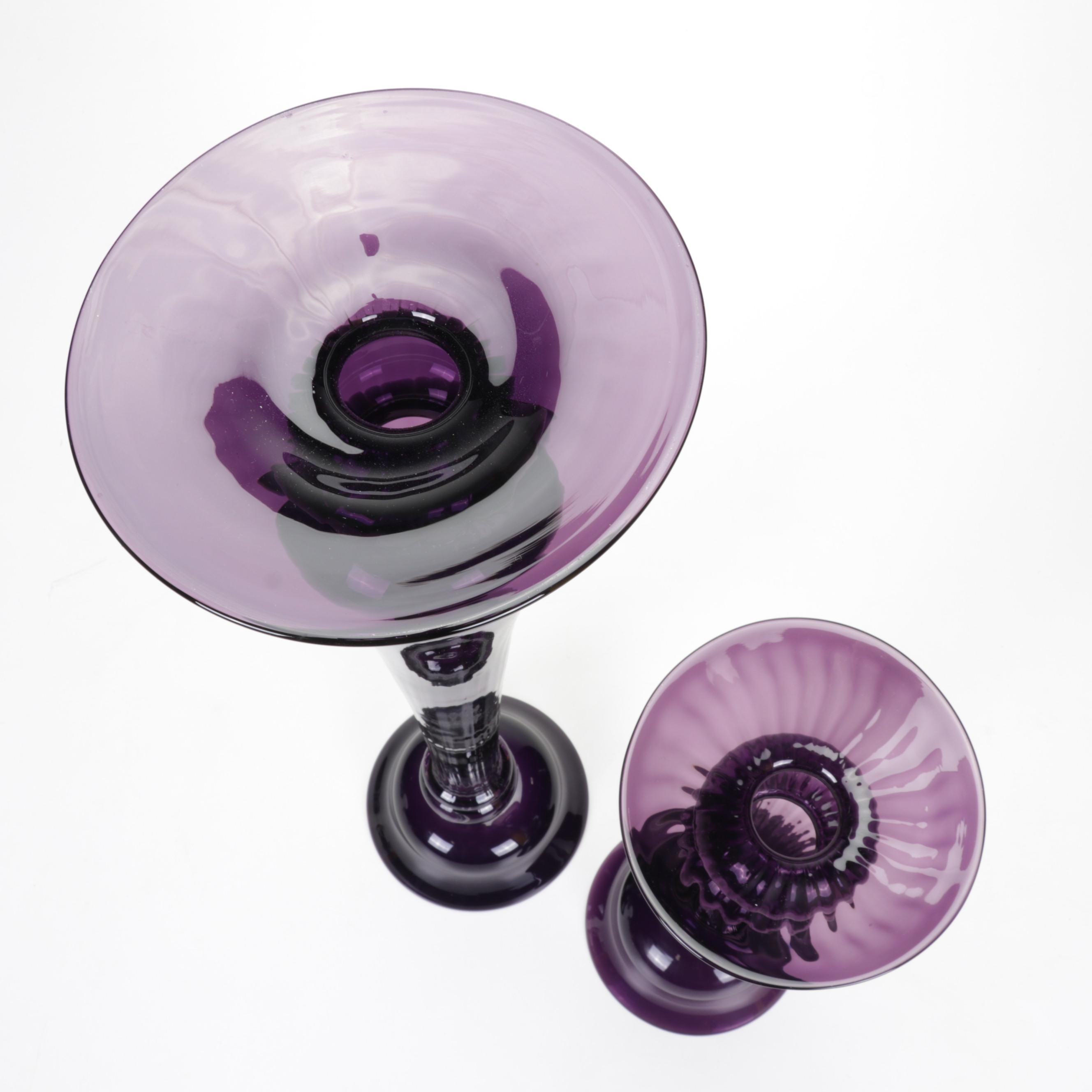 Amethyst Glass Candlesticks