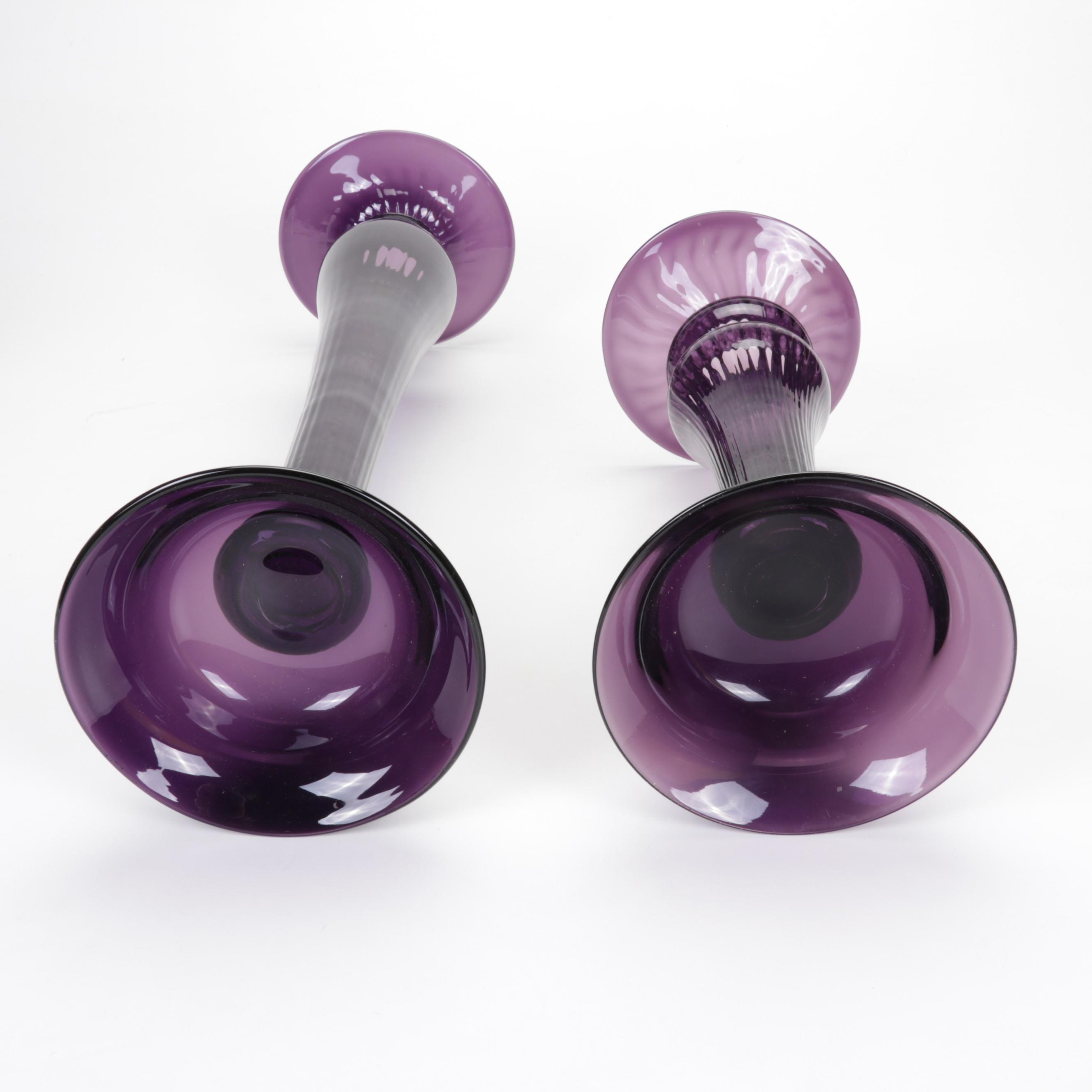 Amethyst Glass Candlesticks