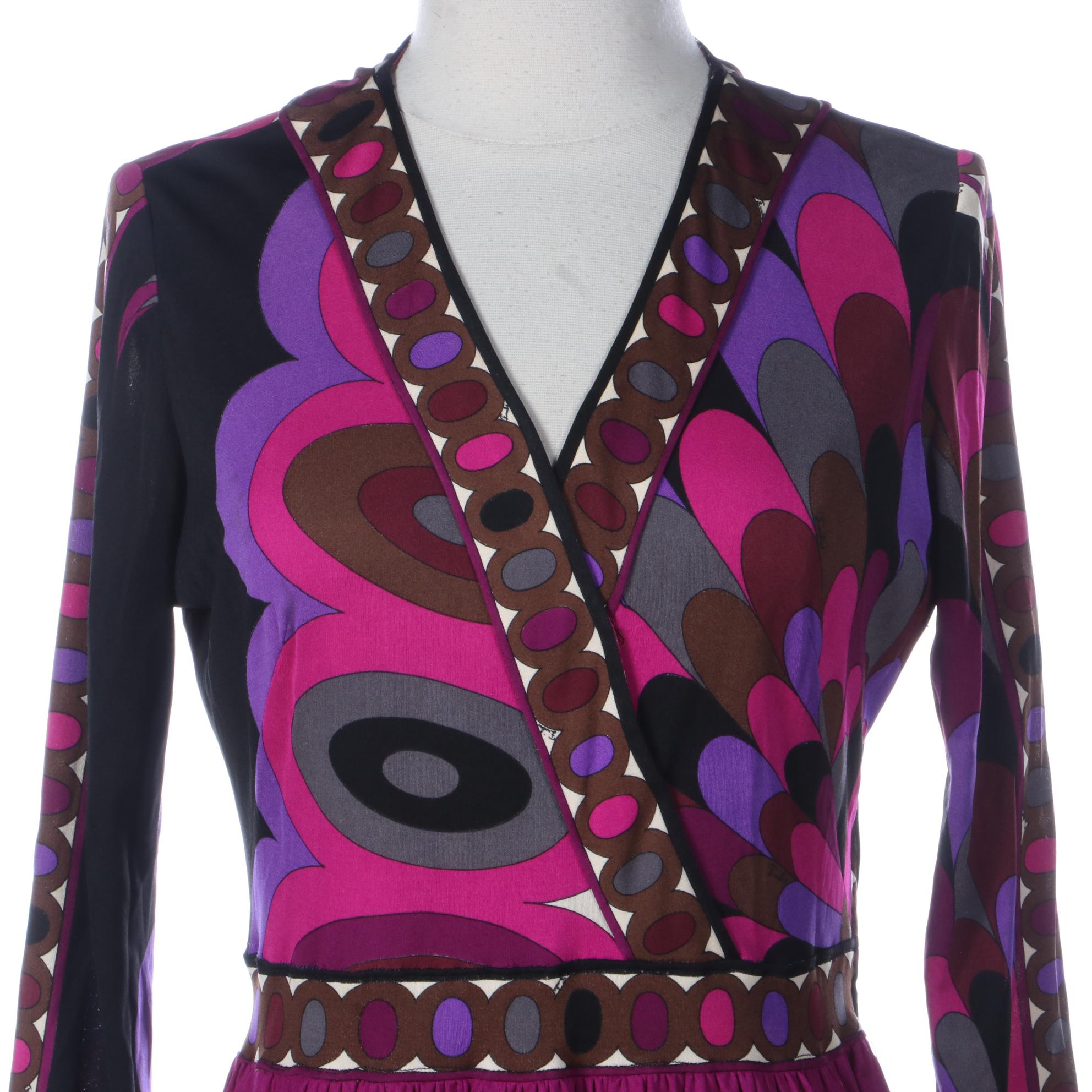 Vintage Emilio Pucci Dress with Print Bodice and Solid Skirt in Silk Jersey
