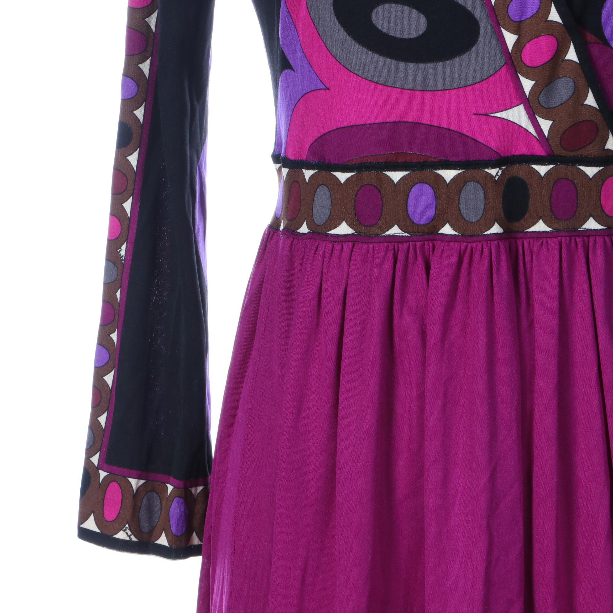 Vintage Emilio Pucci Dress with Print Bodice and Solid Skirt in Silk Jersey