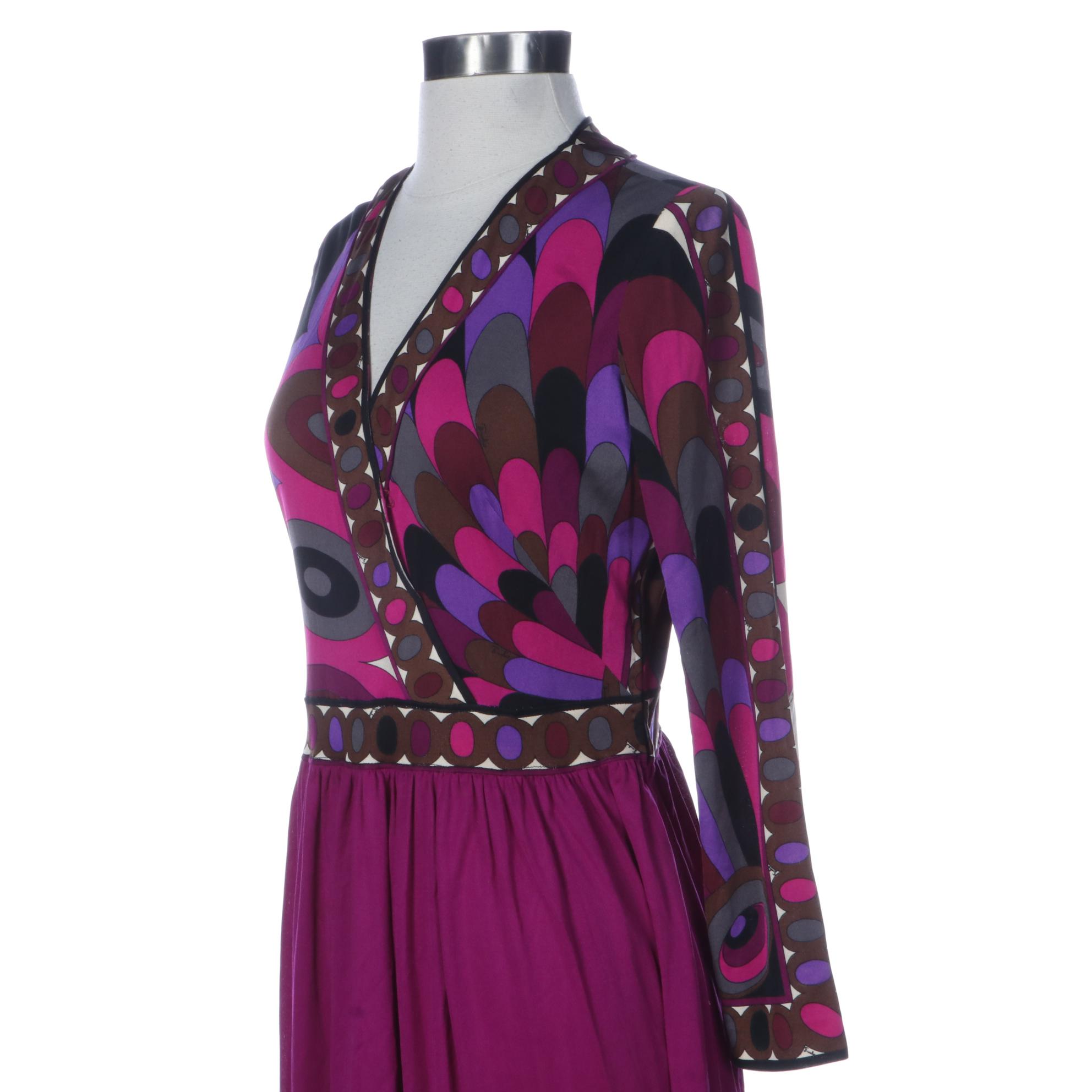 Vintage Emilio Pucci Dress with Print Bodice and Solid Skirt in Silk Jersey
