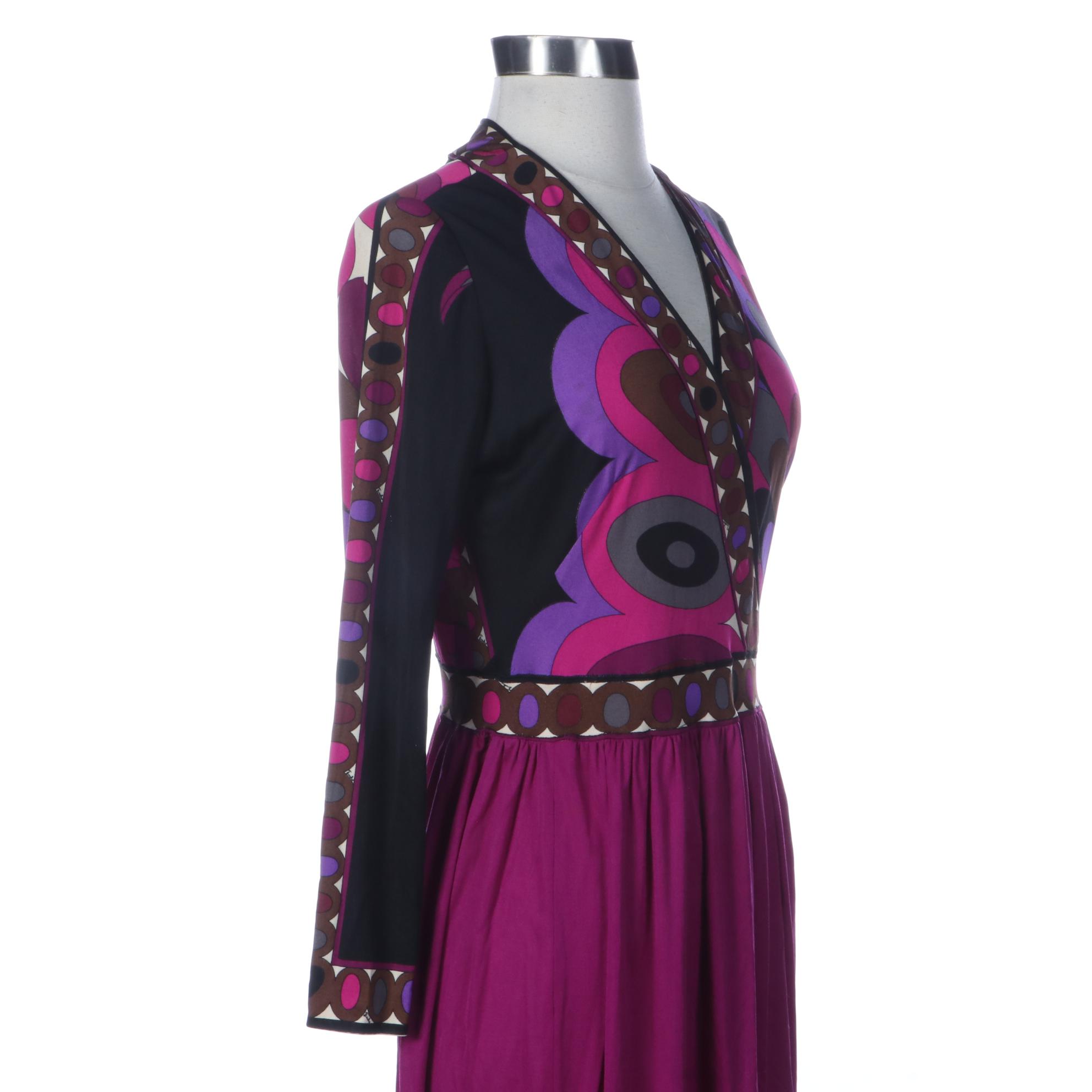 Vintage Emilio Pucci Dress with Print Bodice and Solid Skirt in Silk Jersey