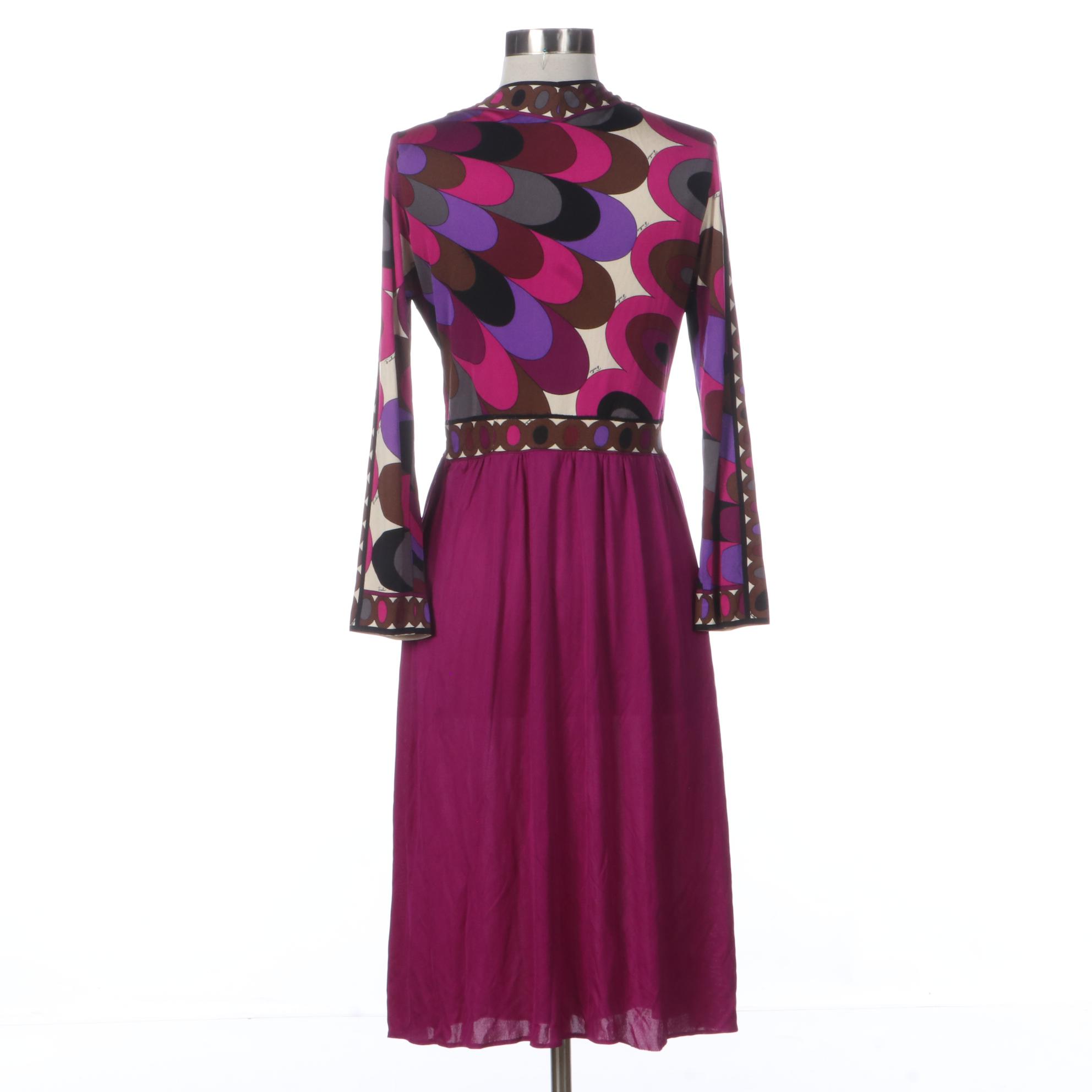 Vintage Emilio Pucci Dress with Print Bodice and Solid Skirt in Silk Jersey