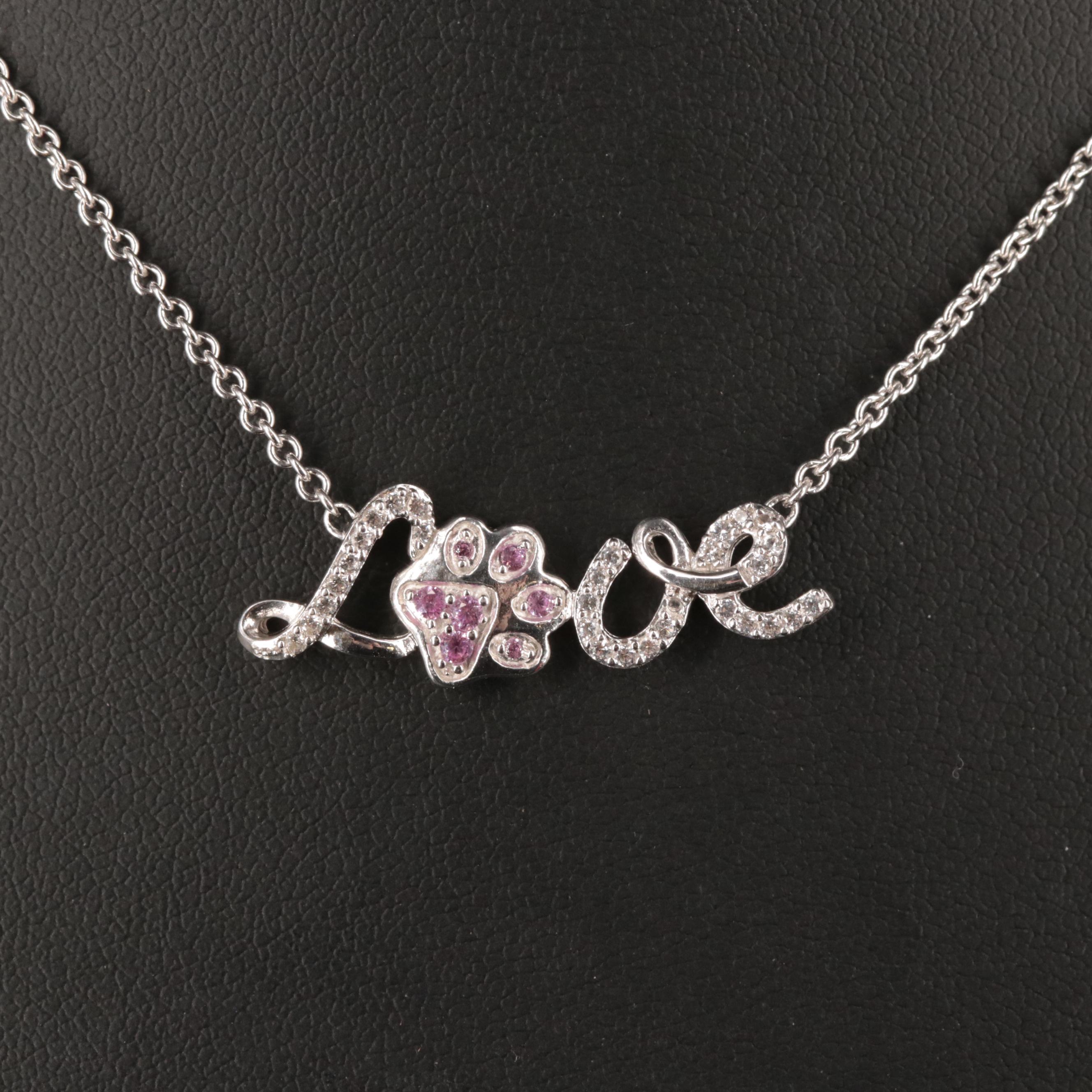 Sterling Silver Sapphire "Love" Necklace