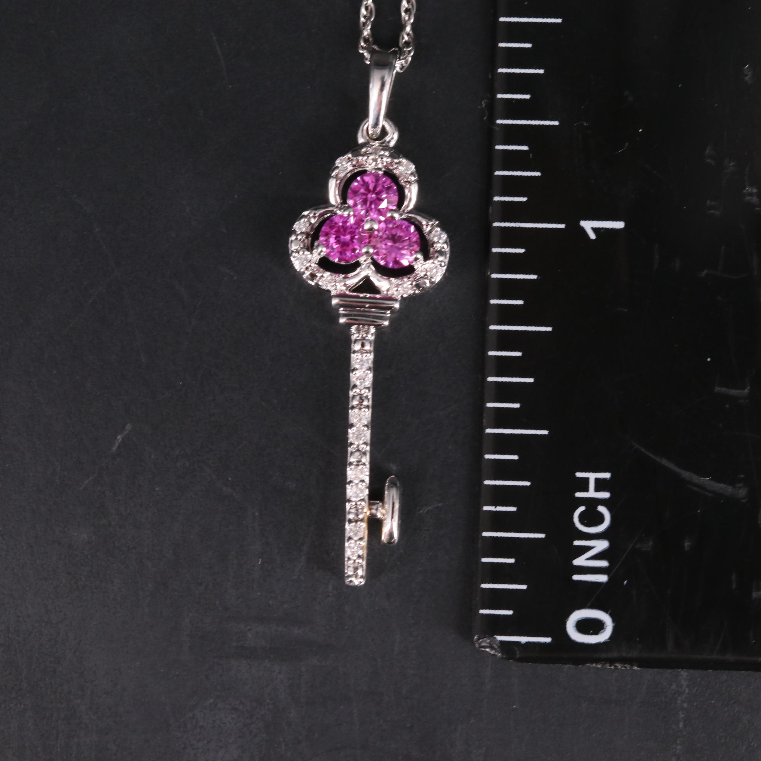 Sterling Silver Ruby and Cubic Zirconia Key Pendant with Stud Earrings