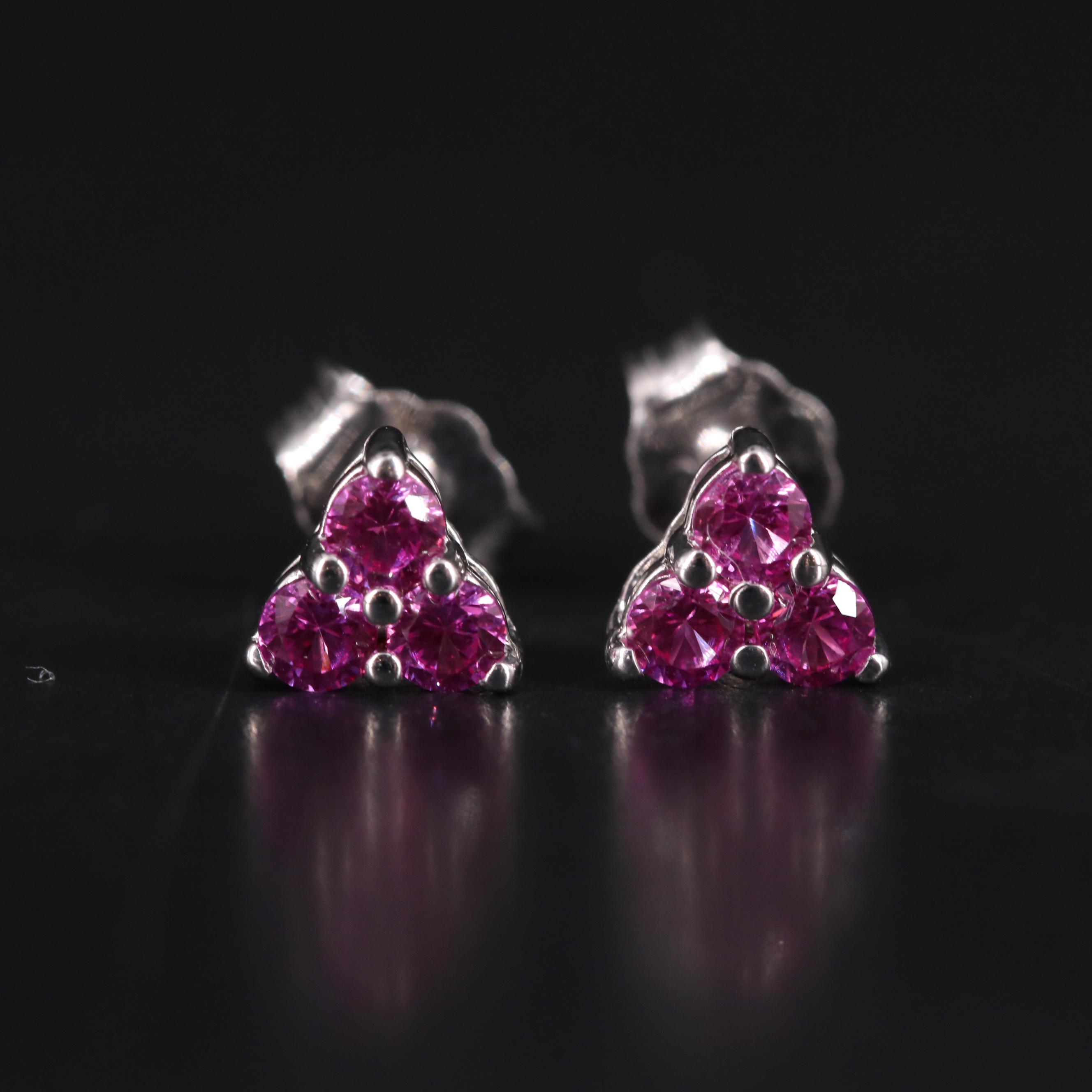 Sterling Silver Ruby and Cubic Zirconia Key Pendant with Stud Earrings