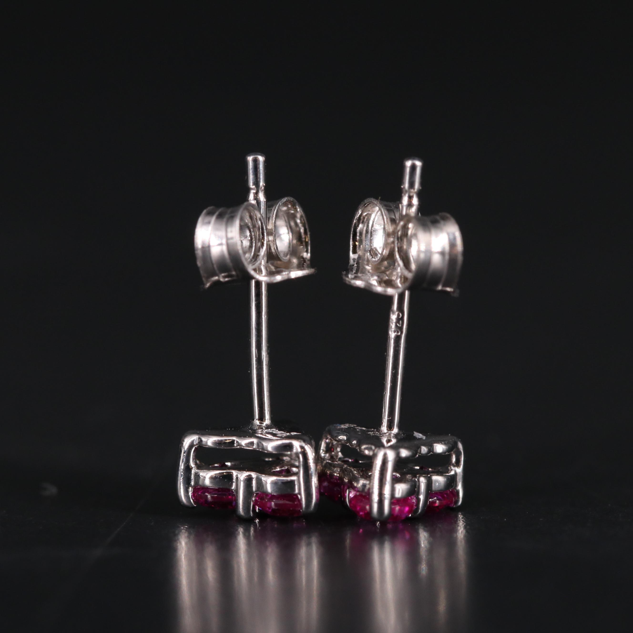 Sterling Silver Ruby and Cubic Zirconia Key Pendant with Stud Earrings