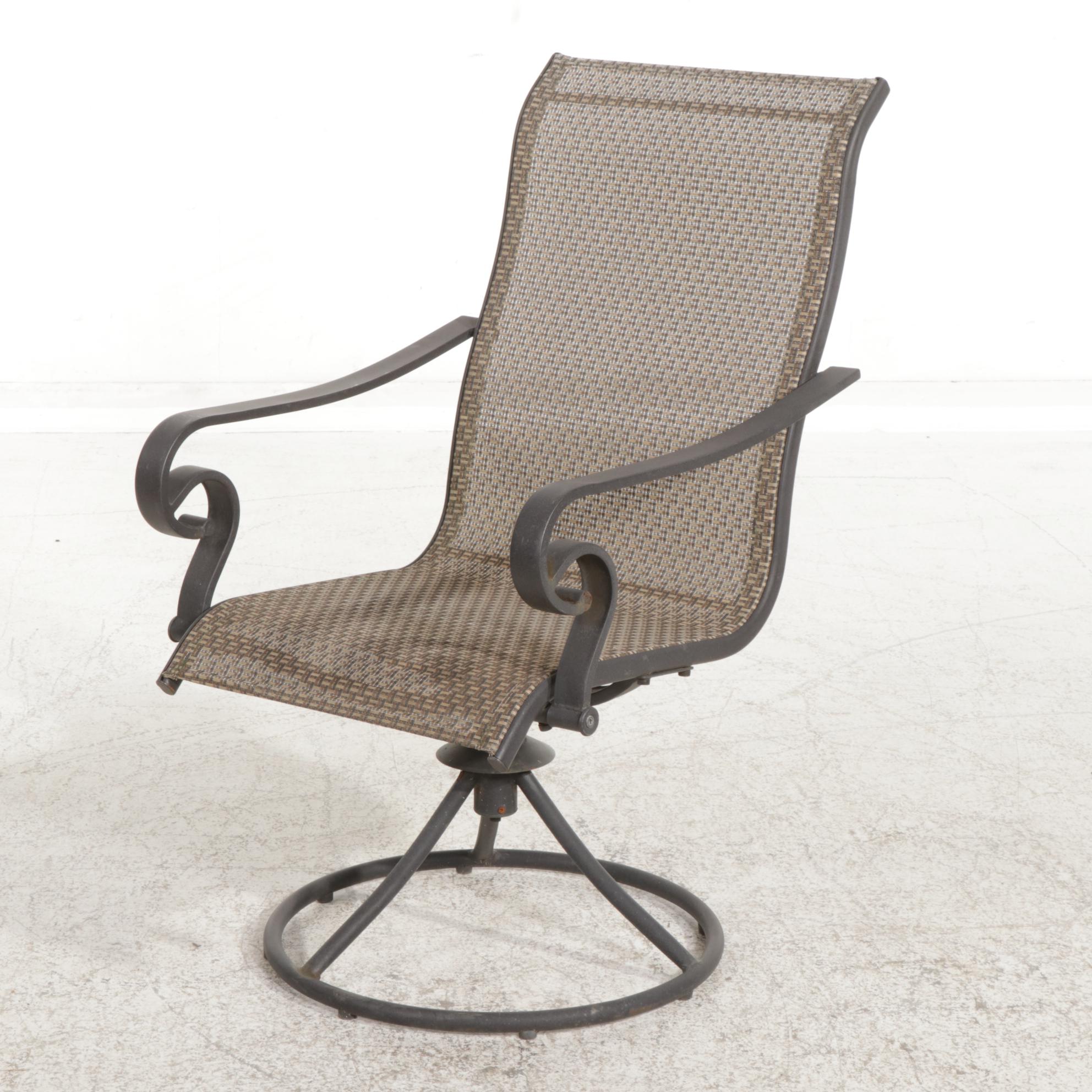 Metal and Tile Top Patio Dining Table with Six Pedestal Chairs