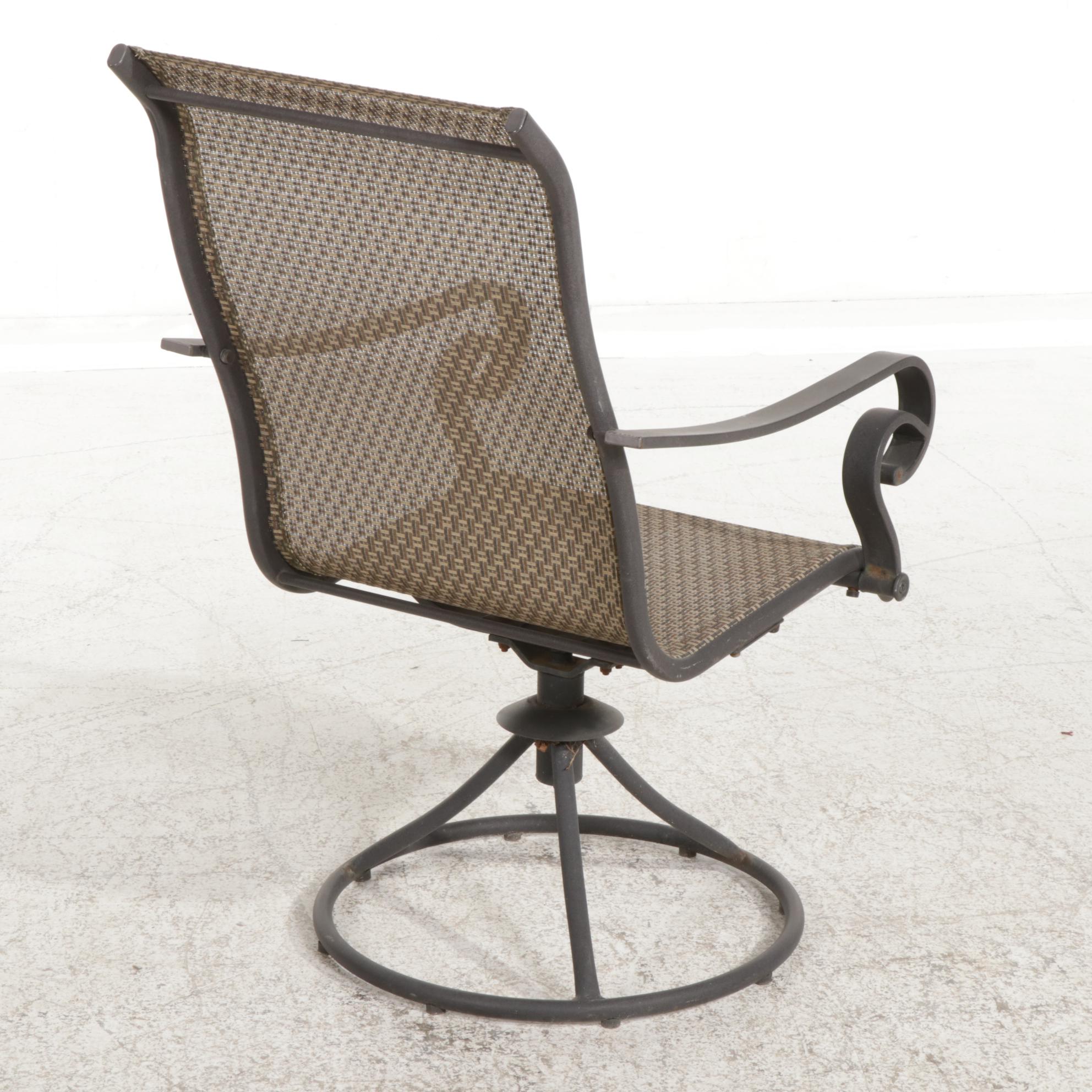 Metal and Tile Top Patio Dining Table with Six Pedestal Chairs