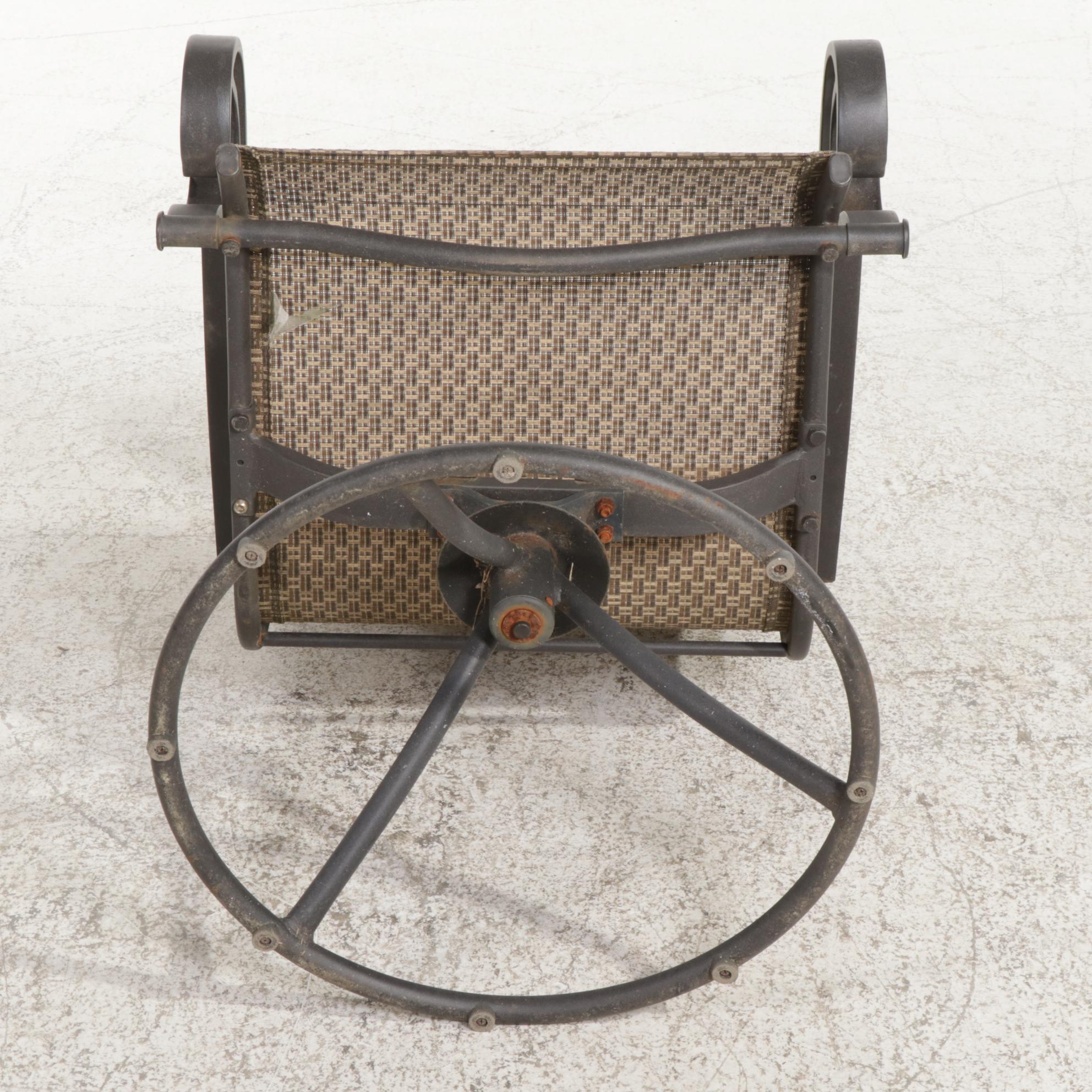 Metal and Tile Top Patio Dining Table with Six Pedestal Chairs