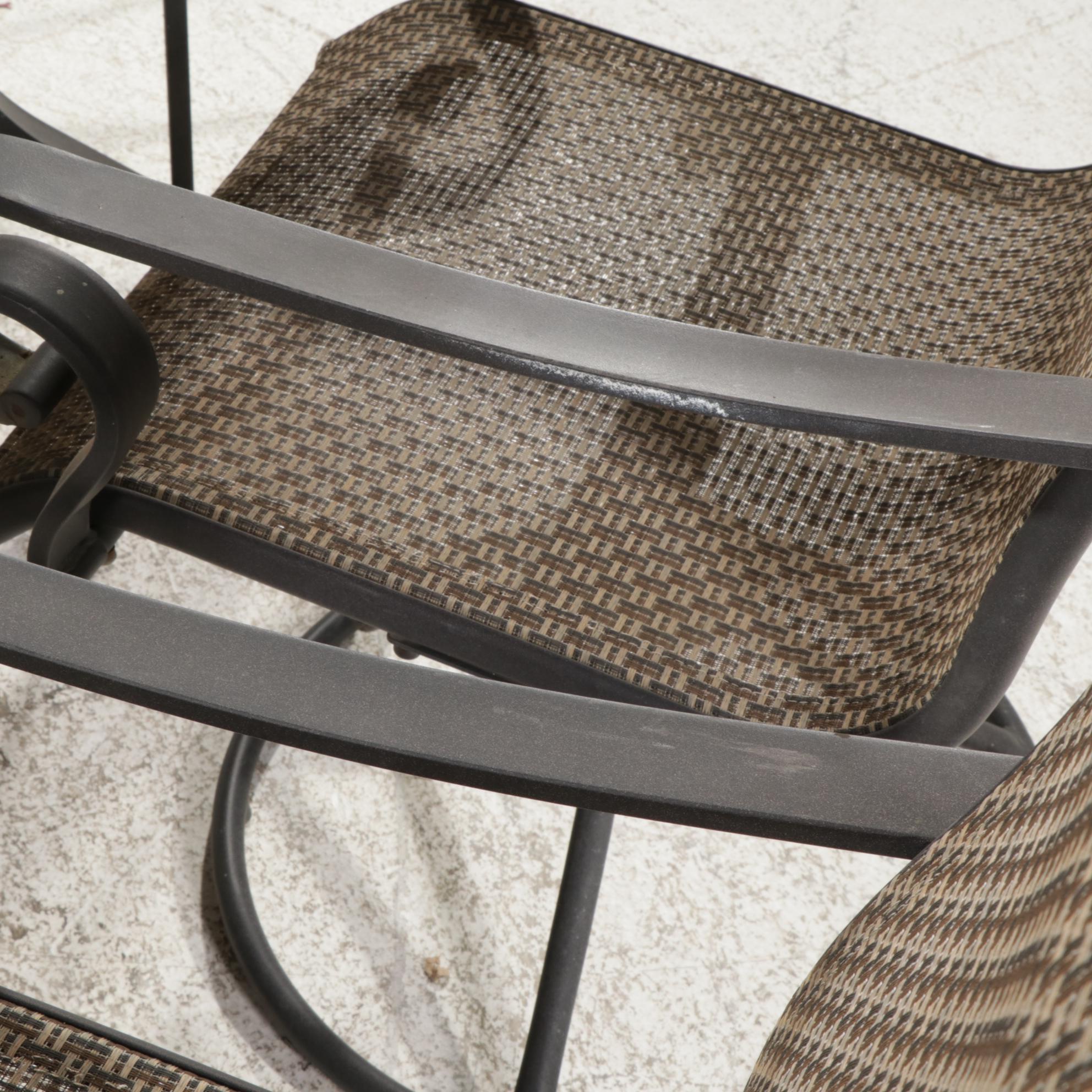 Metal and Tile Top Patio Dining Table with Six Pedestal Chairs