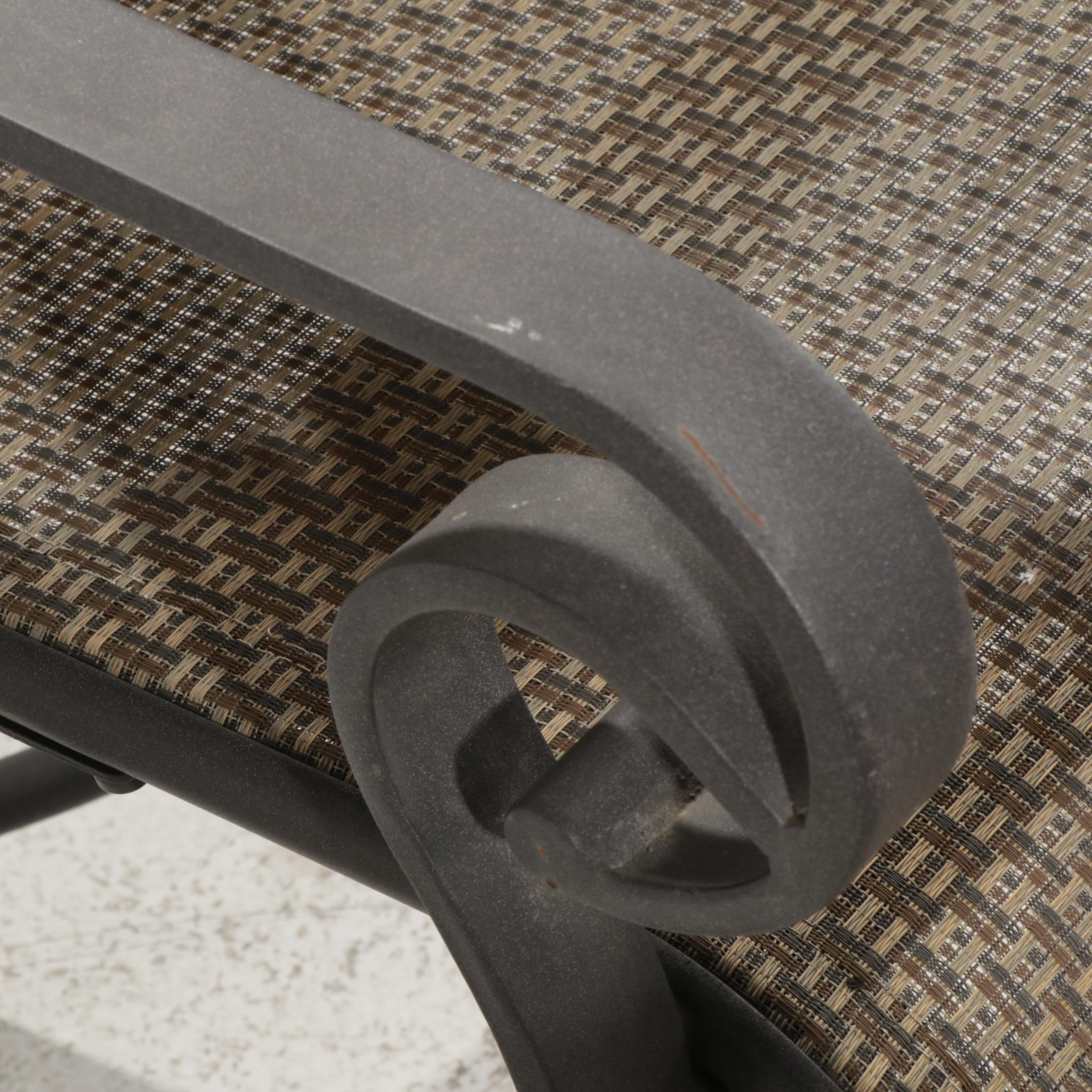 Metal and Tile Top Patio Dining Table with Six Pedestal Chairs