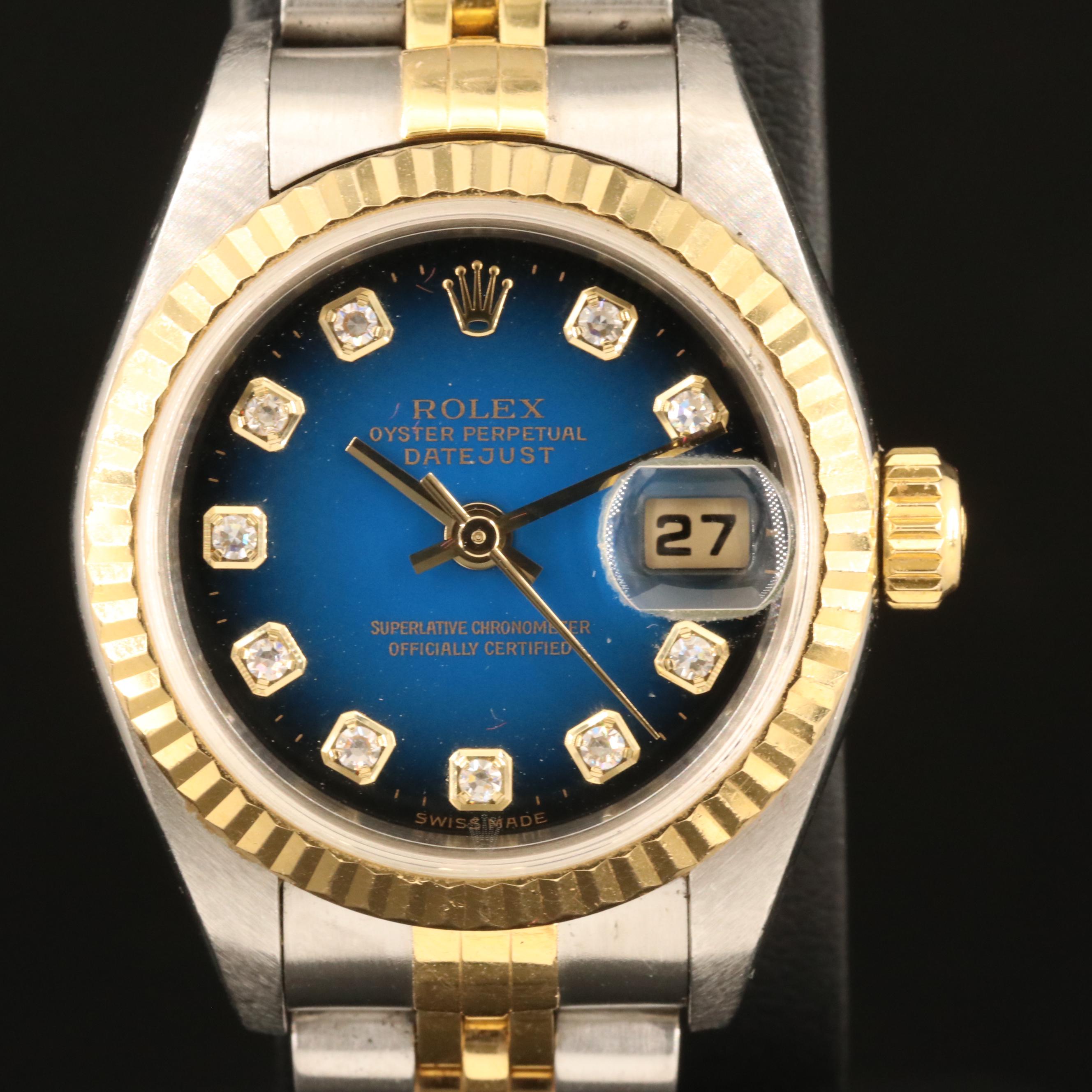 2000 Rolex Blue Diamond Dial Datejust Watch