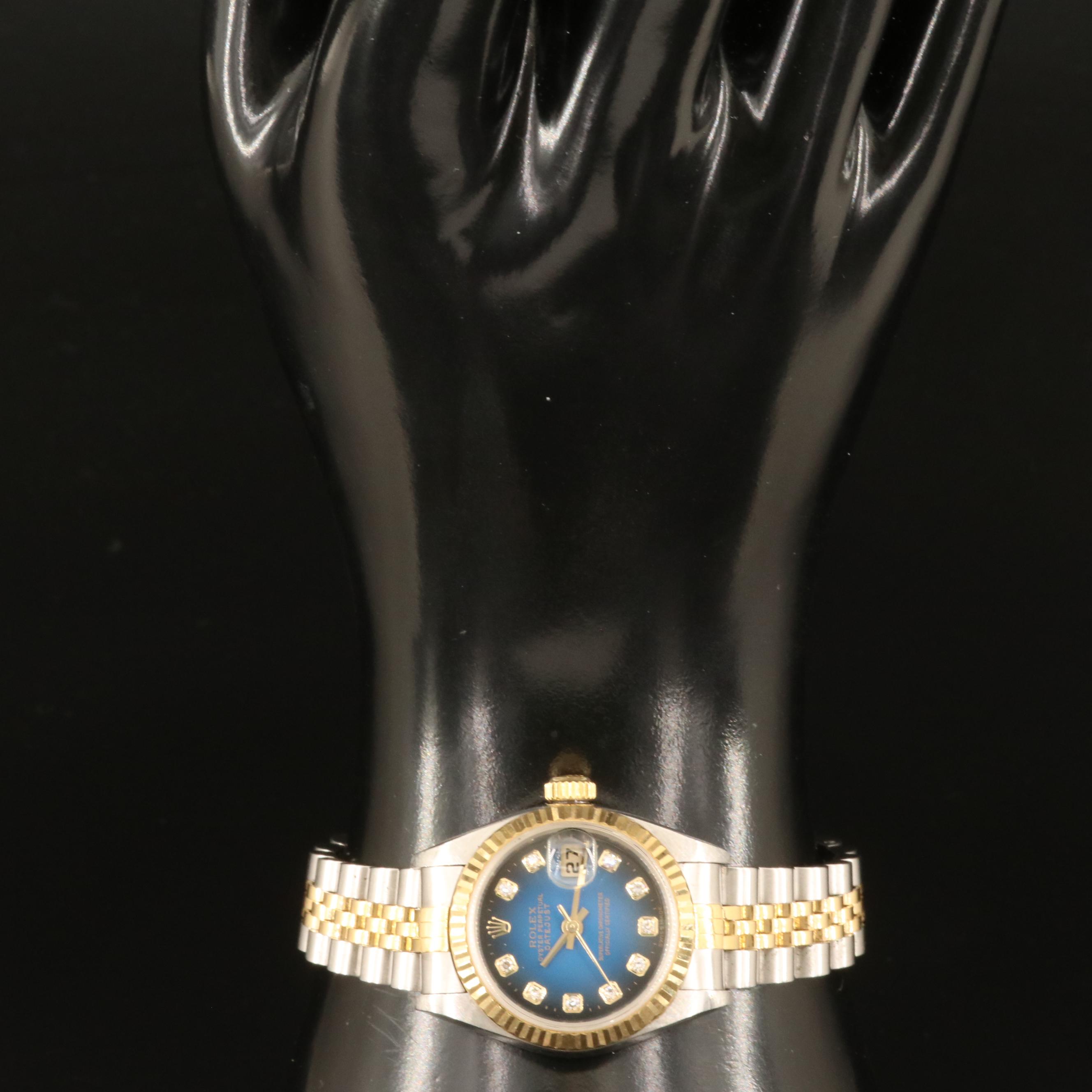 2000 Rolex Blue Diamond Dial Datejust Watch