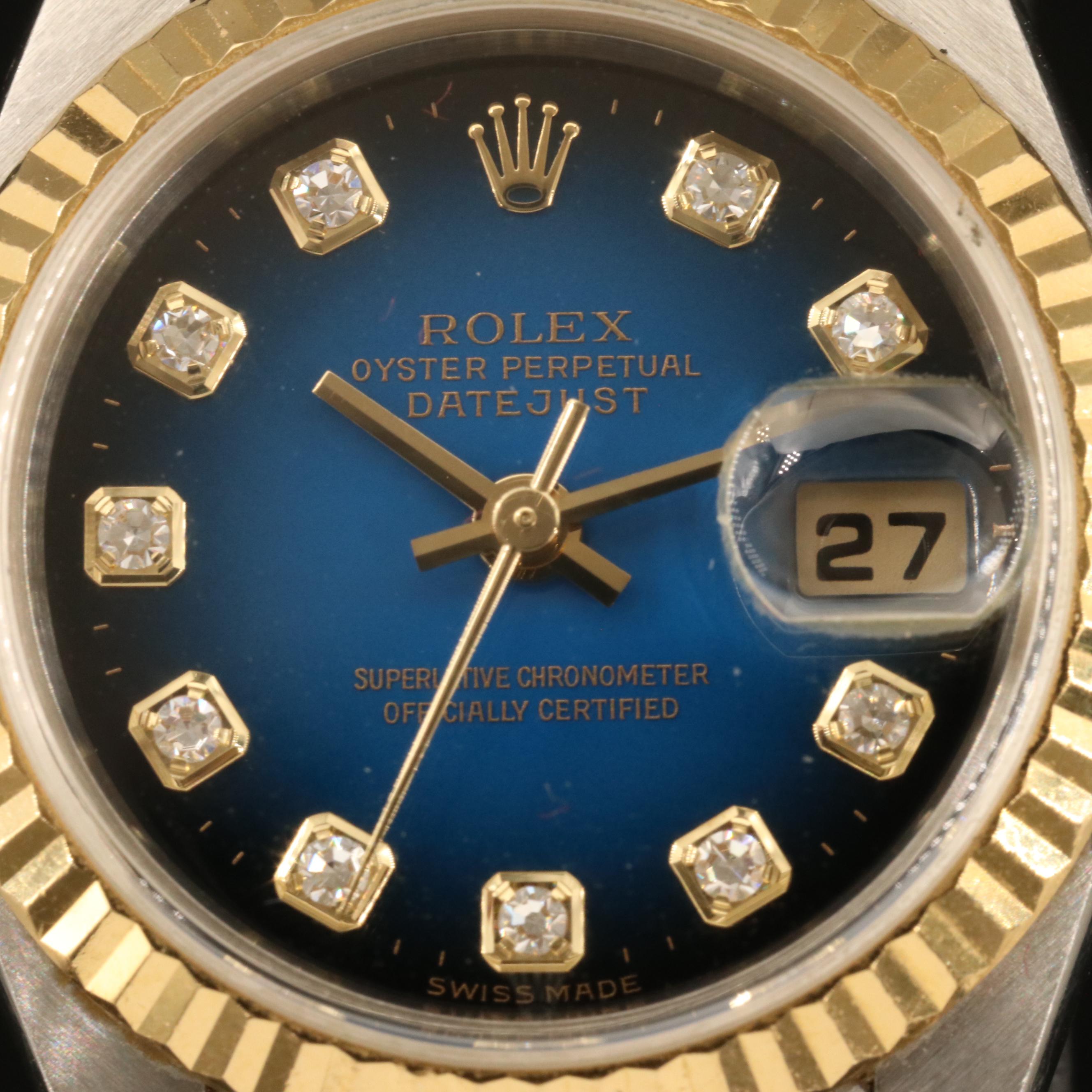 2000 Rolex Blue Diamond Dial Datejust Watch