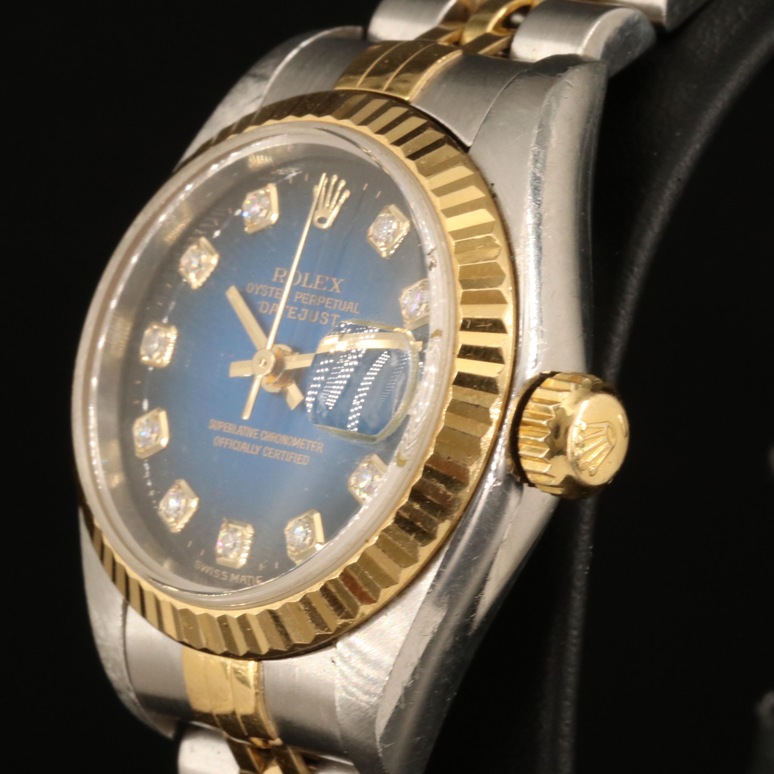 2000 Rolex Blue Diamond Dial Datejust Watch