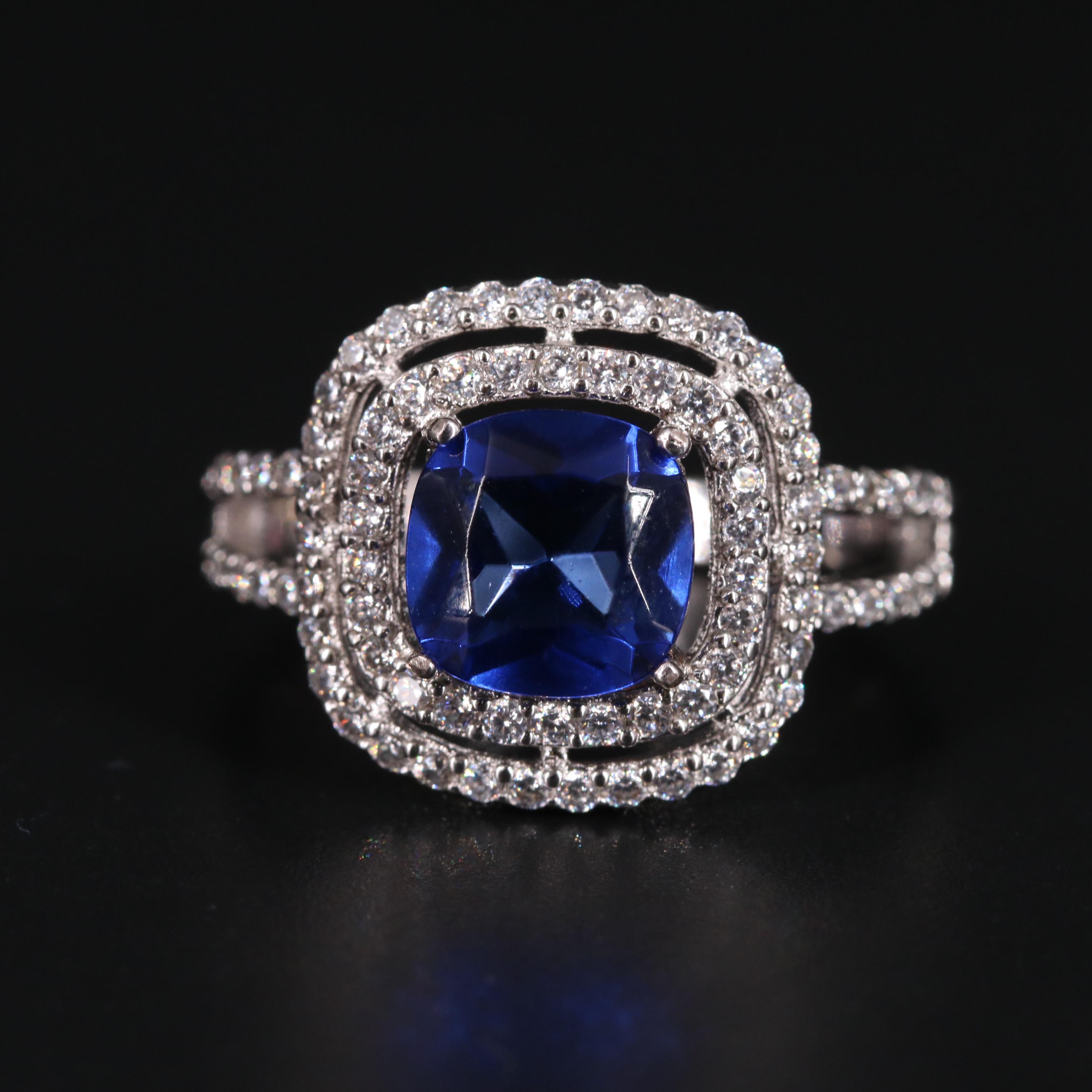 Sterling Silver Glass and Cubic Zirconia Ring