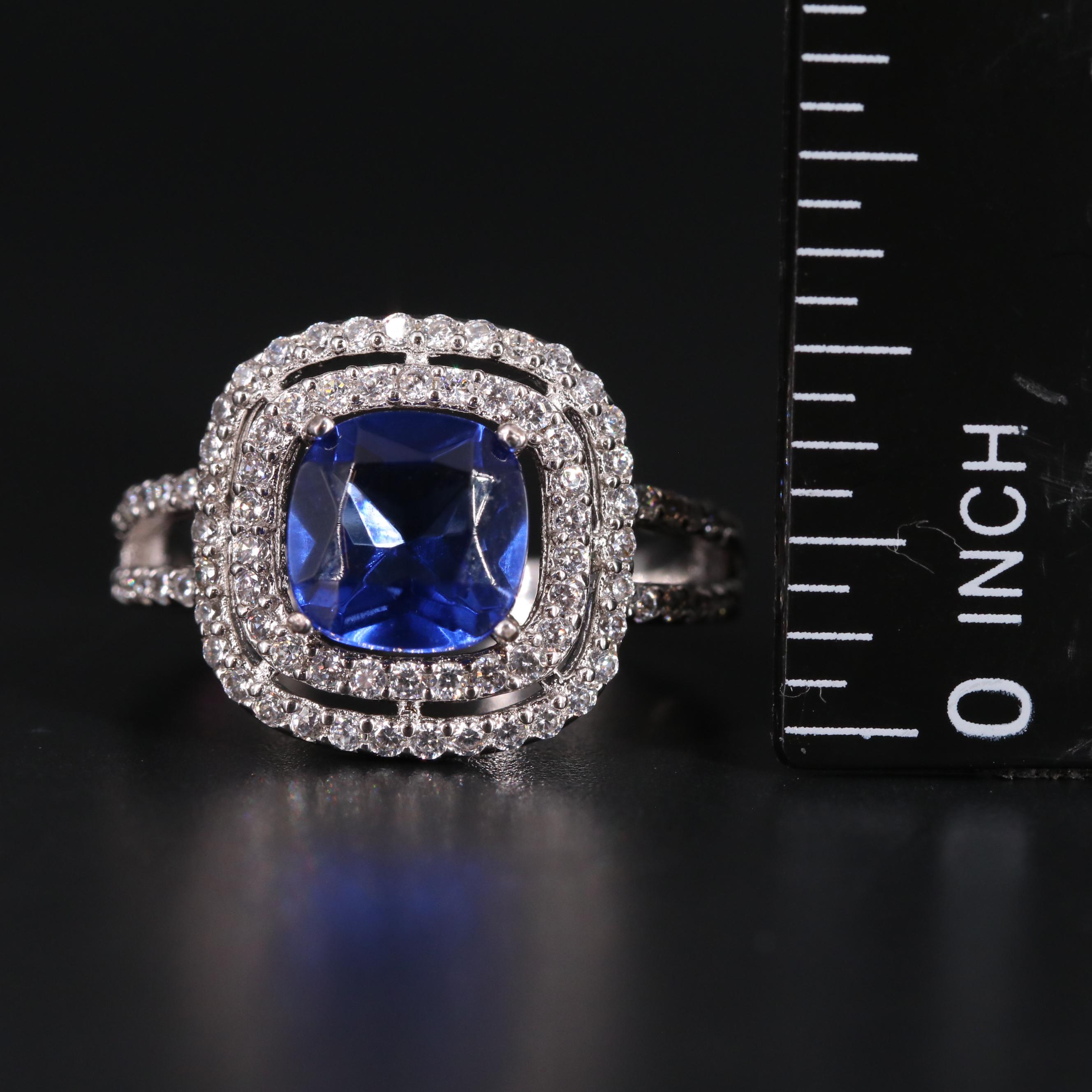 Sterling Silver Glass and Cubic Zirconia Ring