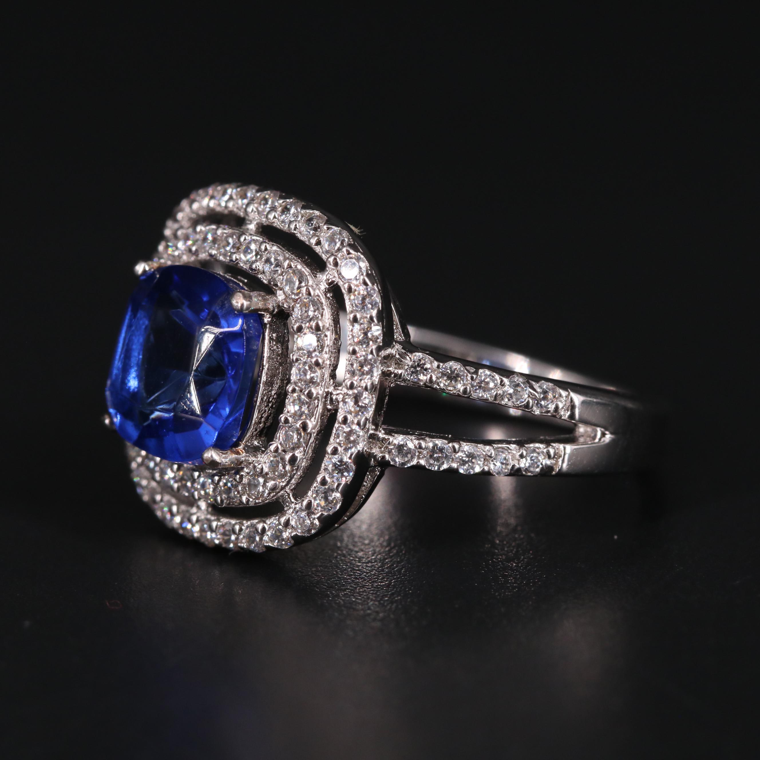 Sterling Silver Glass and Cubic Zirconia Ring