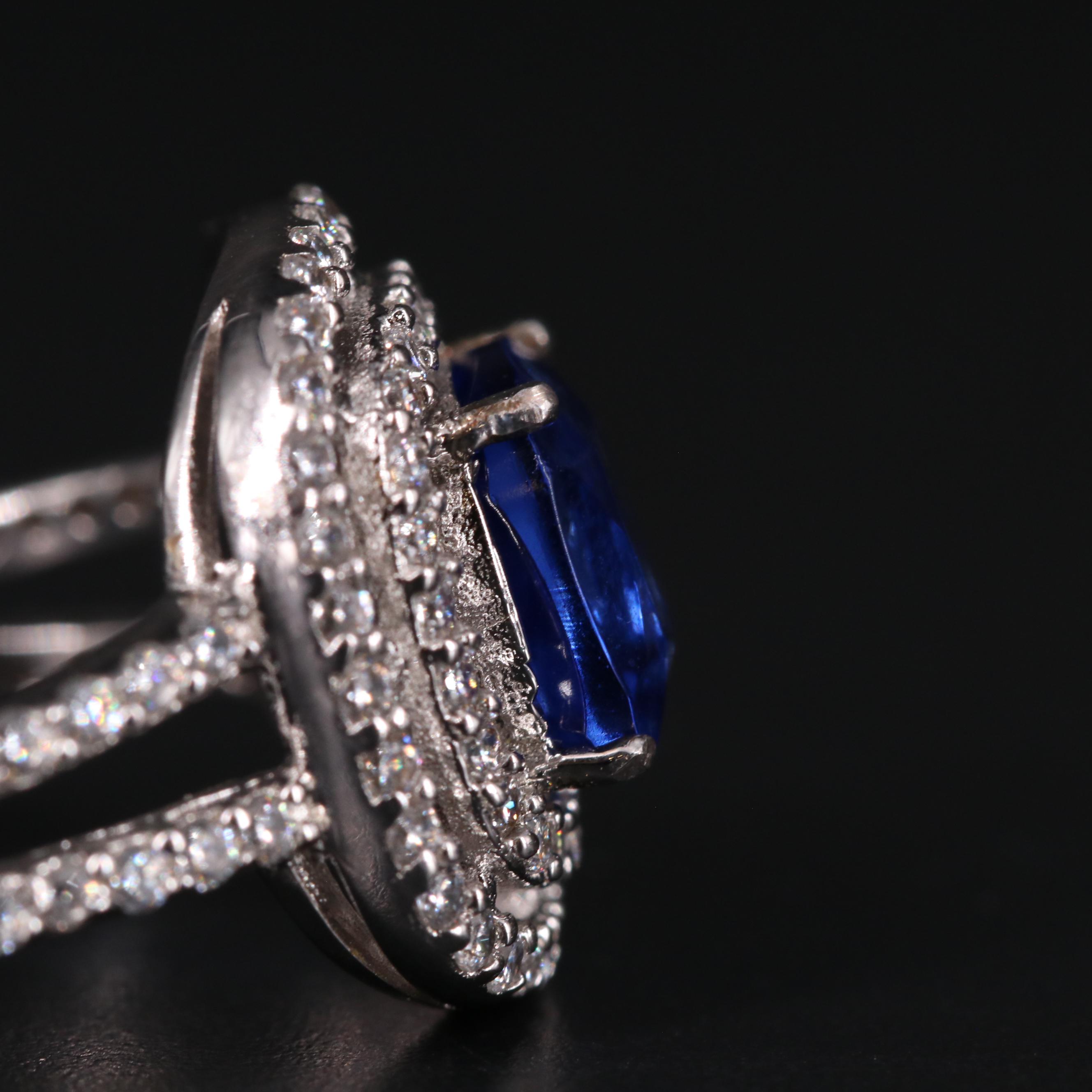 Sterling Silver Glass and Cubic Zirconia Ring