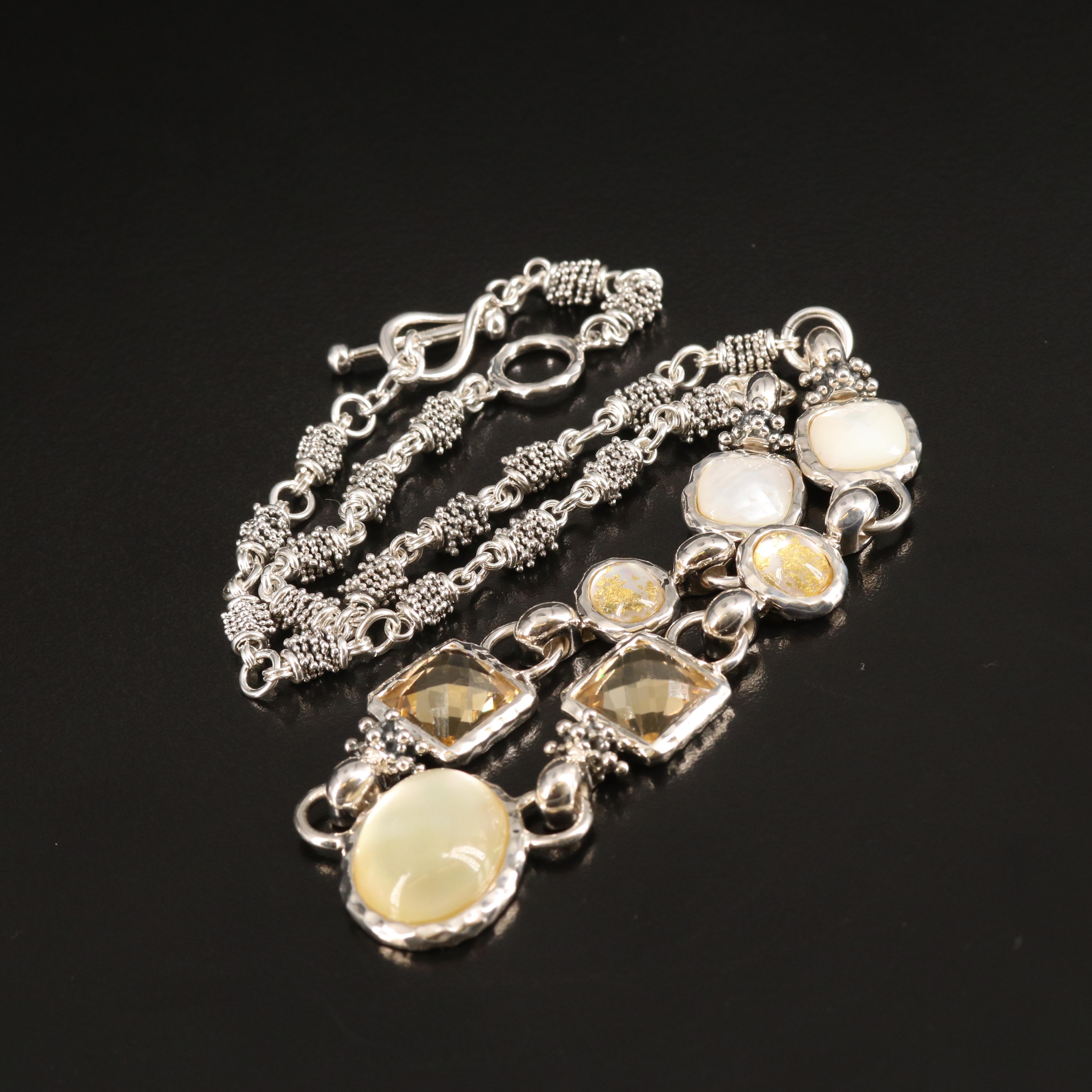 Michael Dawkins Quartz, Citrine and Mother-of-Pearl Bracelet in Sterling