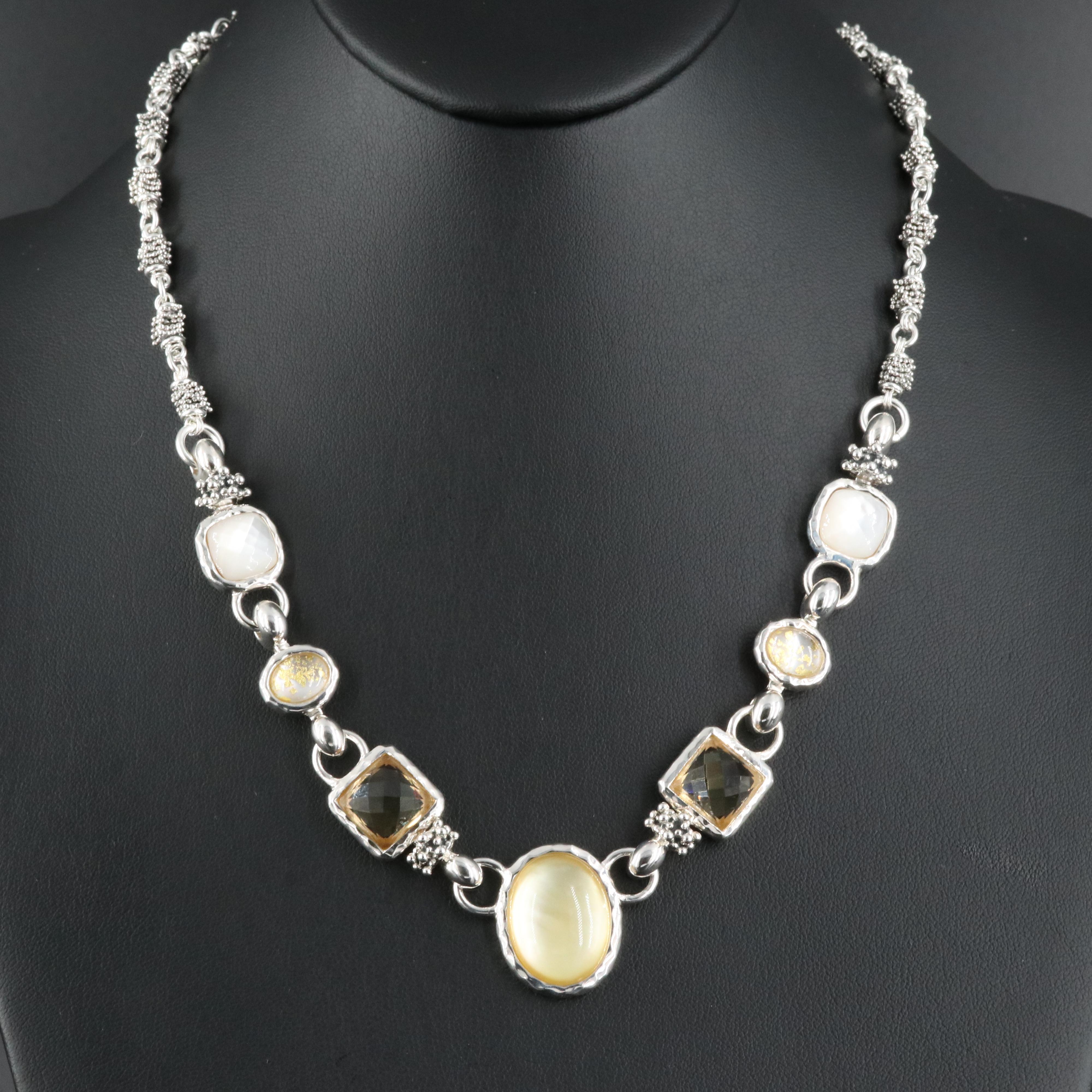 Michael Dawkins Sterling Quartz Doublet and Mother-of-Pearl Necklace