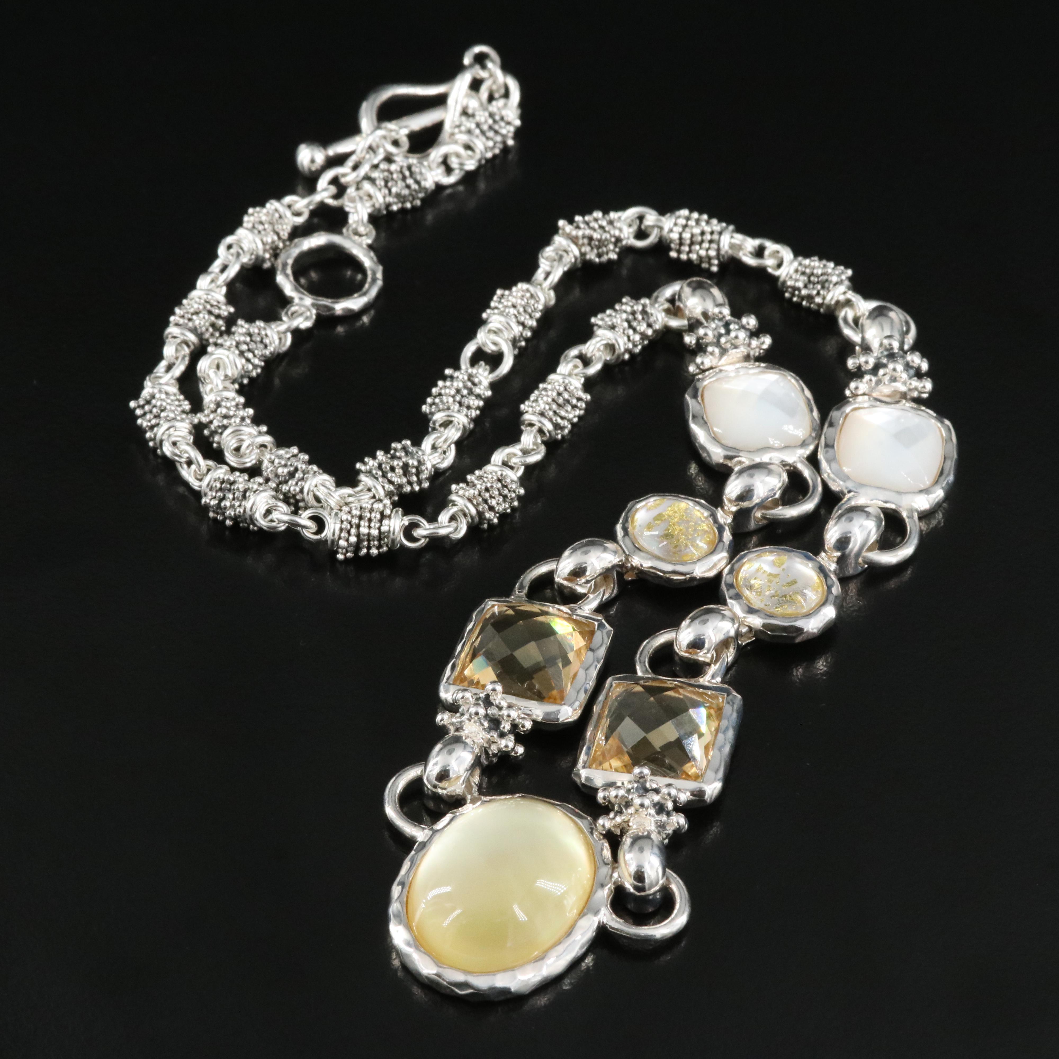 Michael Dawkins Sterling Quartz Doublet and Mother-of-Pearl Necklace