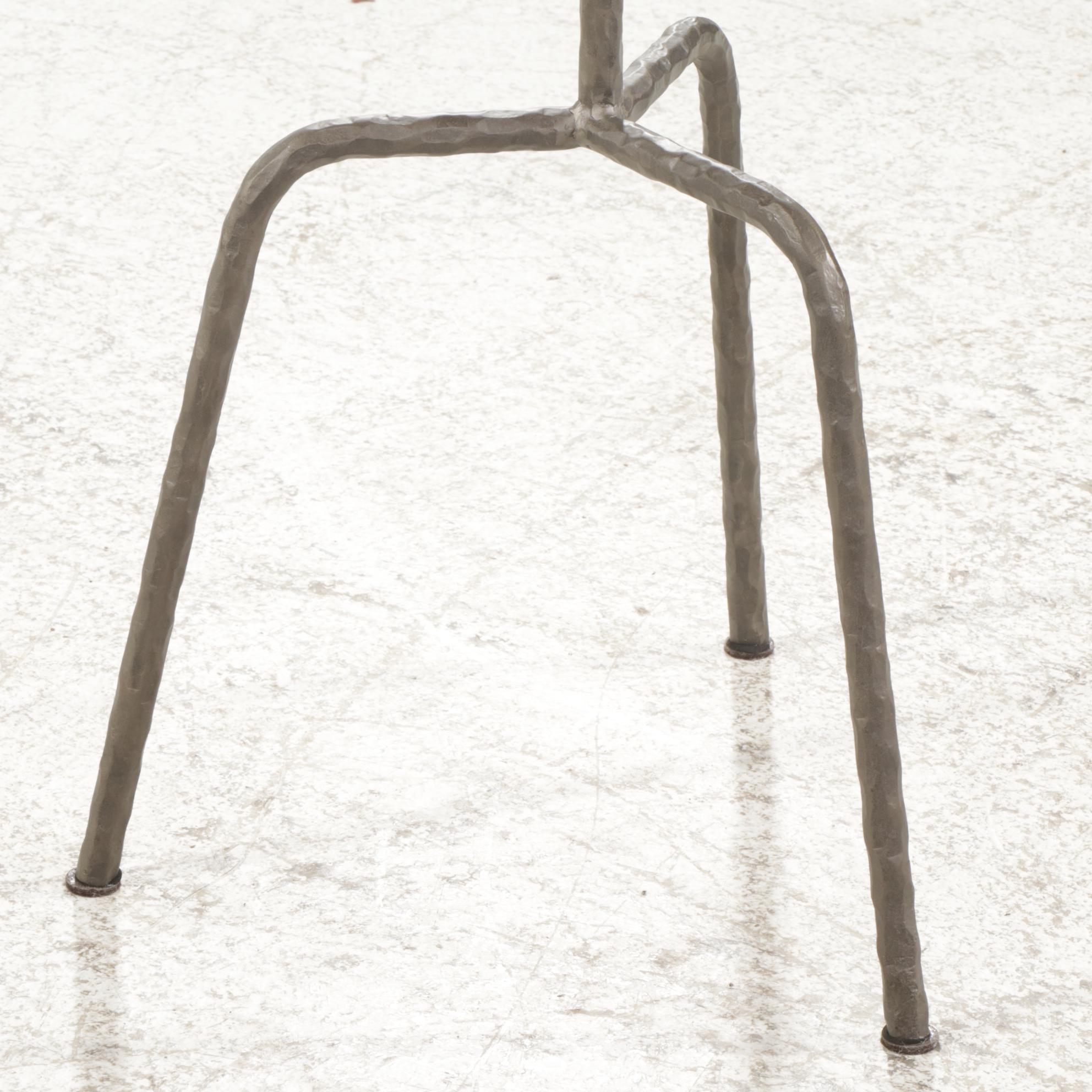 Contemporary Hammered Iron Tripod Base and Wood Top Drinks Table