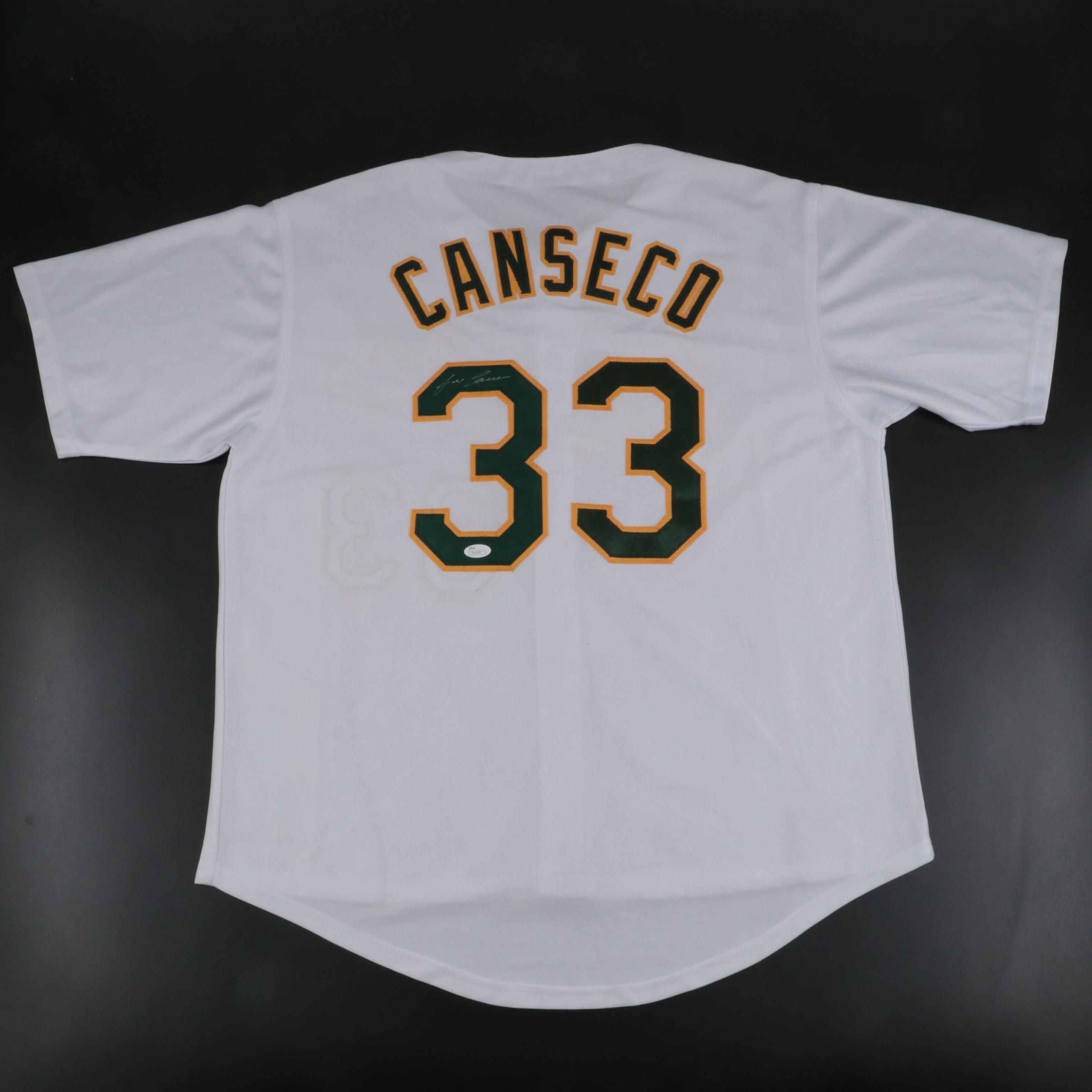 Oakland Athletics Jose Canseco Signed Baseball Jersey, Mini Riddell Helmet
